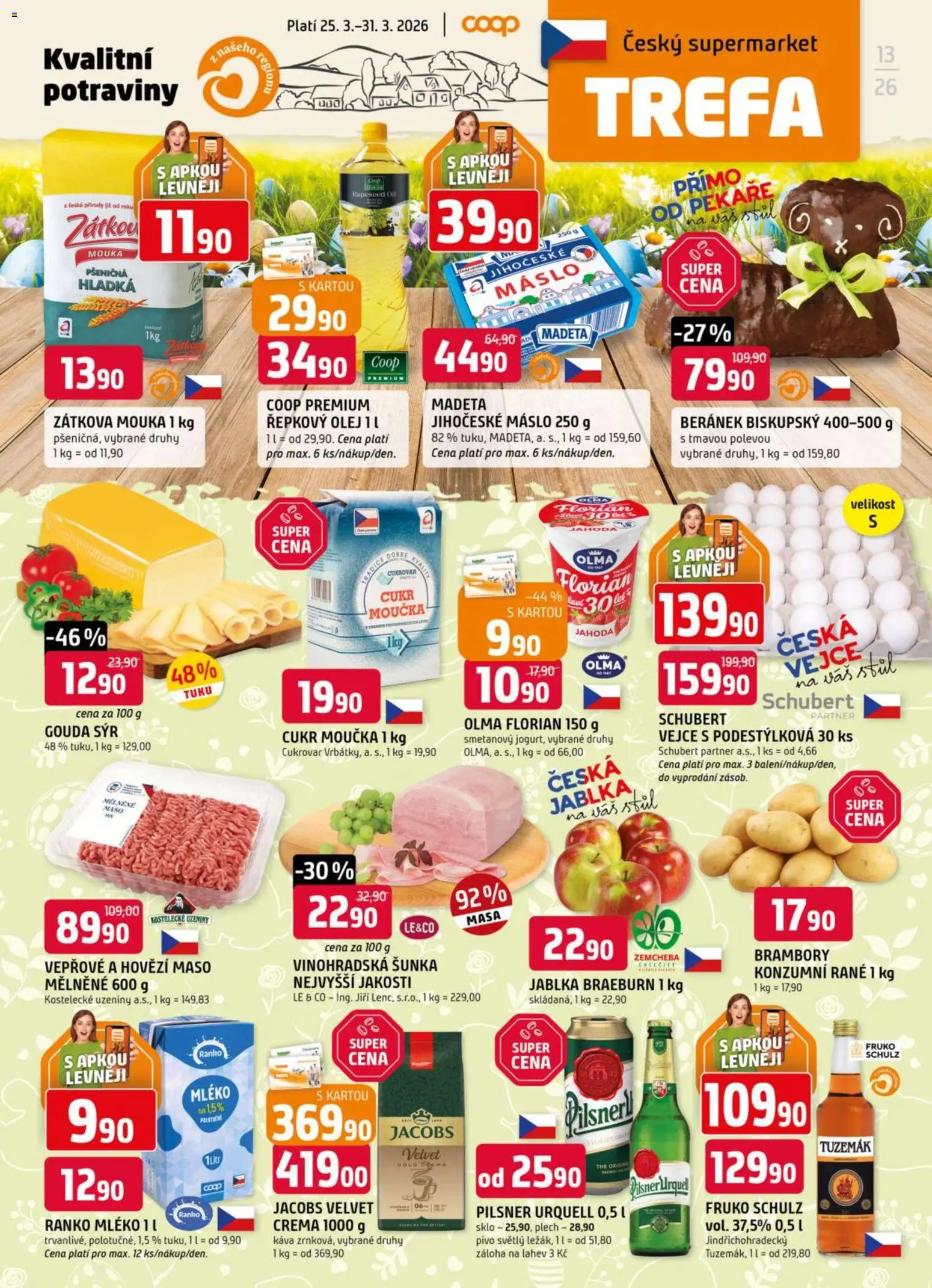 Trefa leták od 25.03.2026 | Strana: 1 | Produkty: Brambory, Cukr, Cukr moučka, Láhev