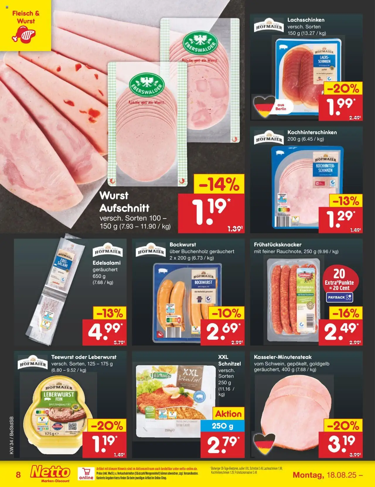 Netto Marken-Discount Prospekt 	 - gültig ab dem 18.08.2025 | Seite: 8 | Produkte: Bockwurst, Lachs, Schinken, Fleisch