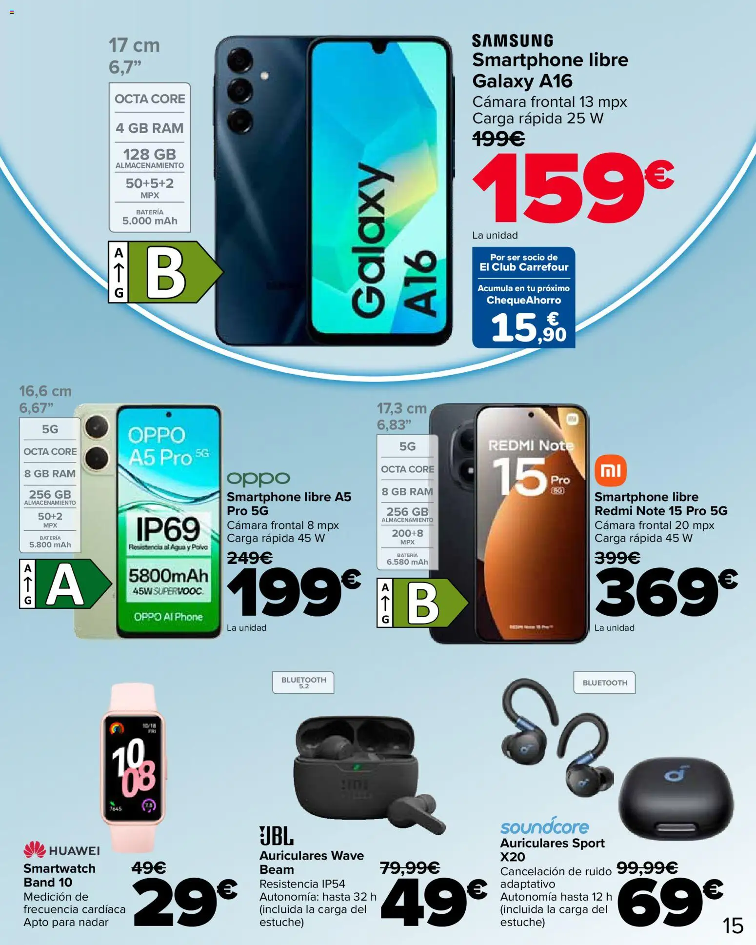 Carrefour Semana santa │ válido desde el 11.03.2026 | Página: 15 | Productos: Smartphone, Auriculares, Cámara, Batería