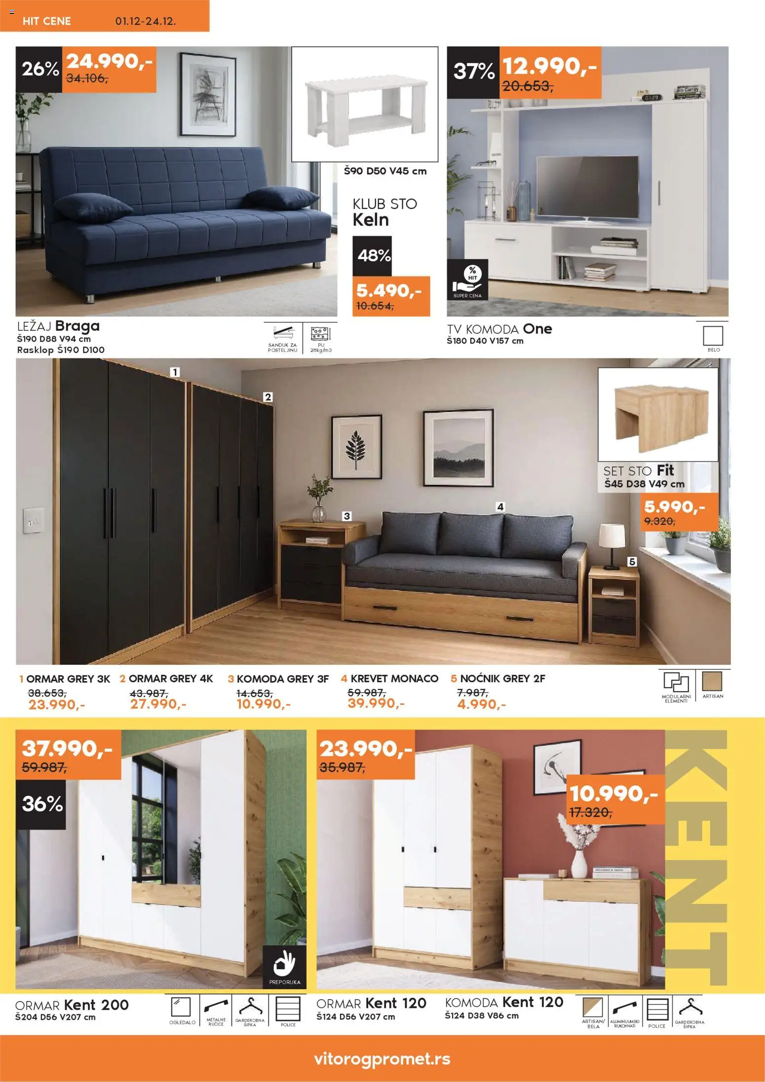 Vitorog katalog - važi od 01.12.2025 | Strana: 3 | Proizvode: Krevet, Komoda, Tv komoda, Ormar