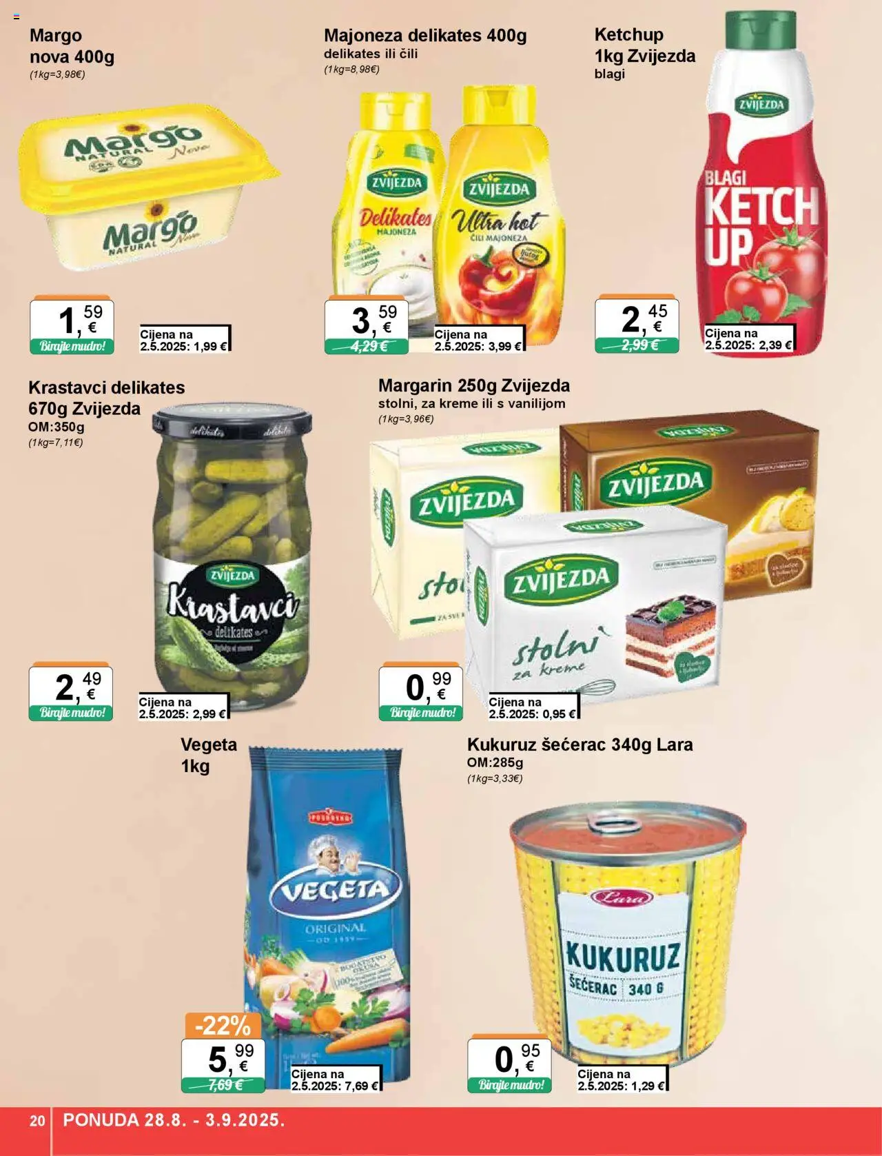 KTC katalog | vrijedi od 28.08.2025 | Stranica: 20 | Proizvodi: Margarin, Krastavci, Čili, Vegeta