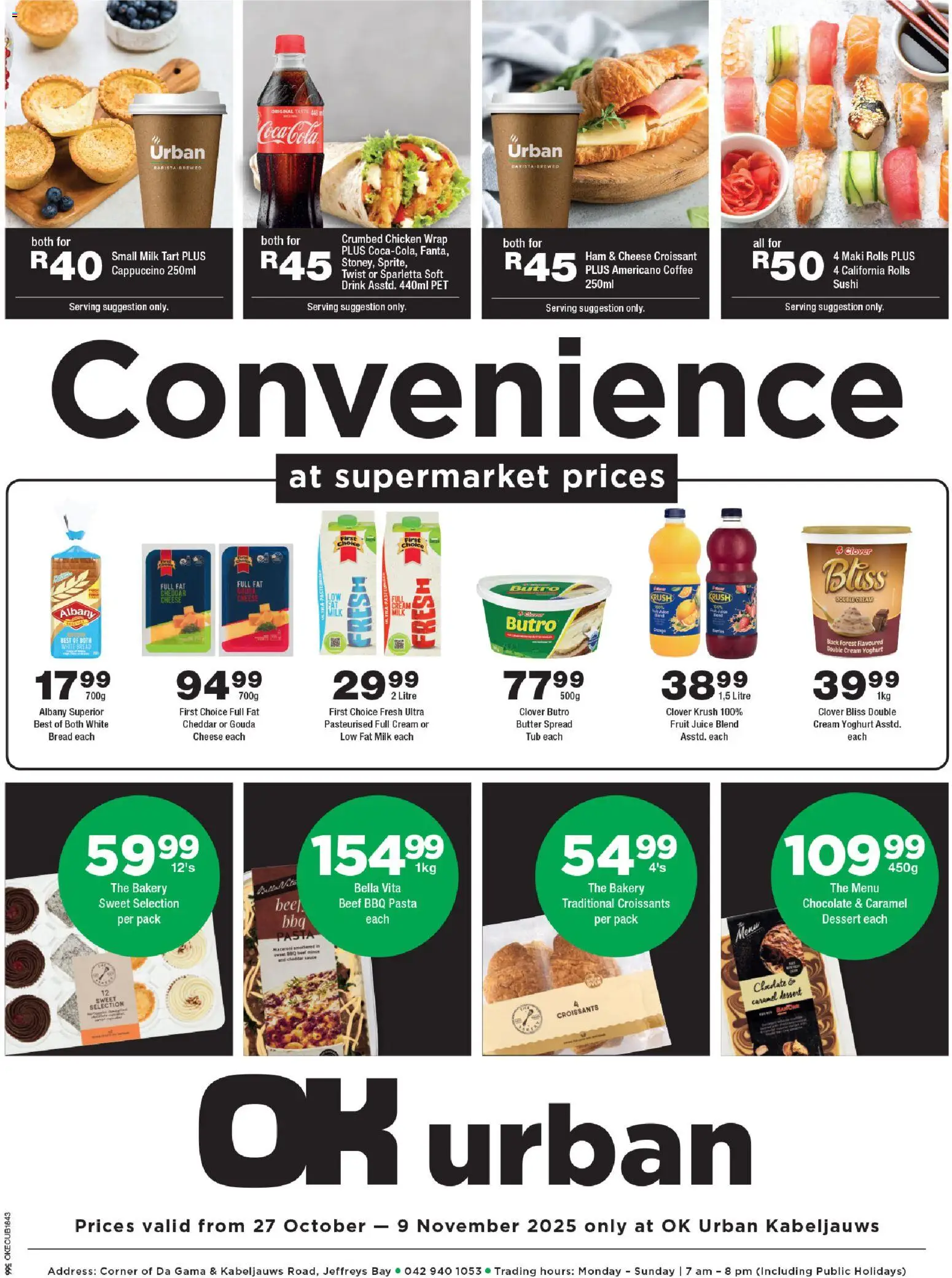 New OK Foods catalogue – valid from 27.10.2025 | Page: 1 | Products: Bread, Ham, Chicken, Fruit