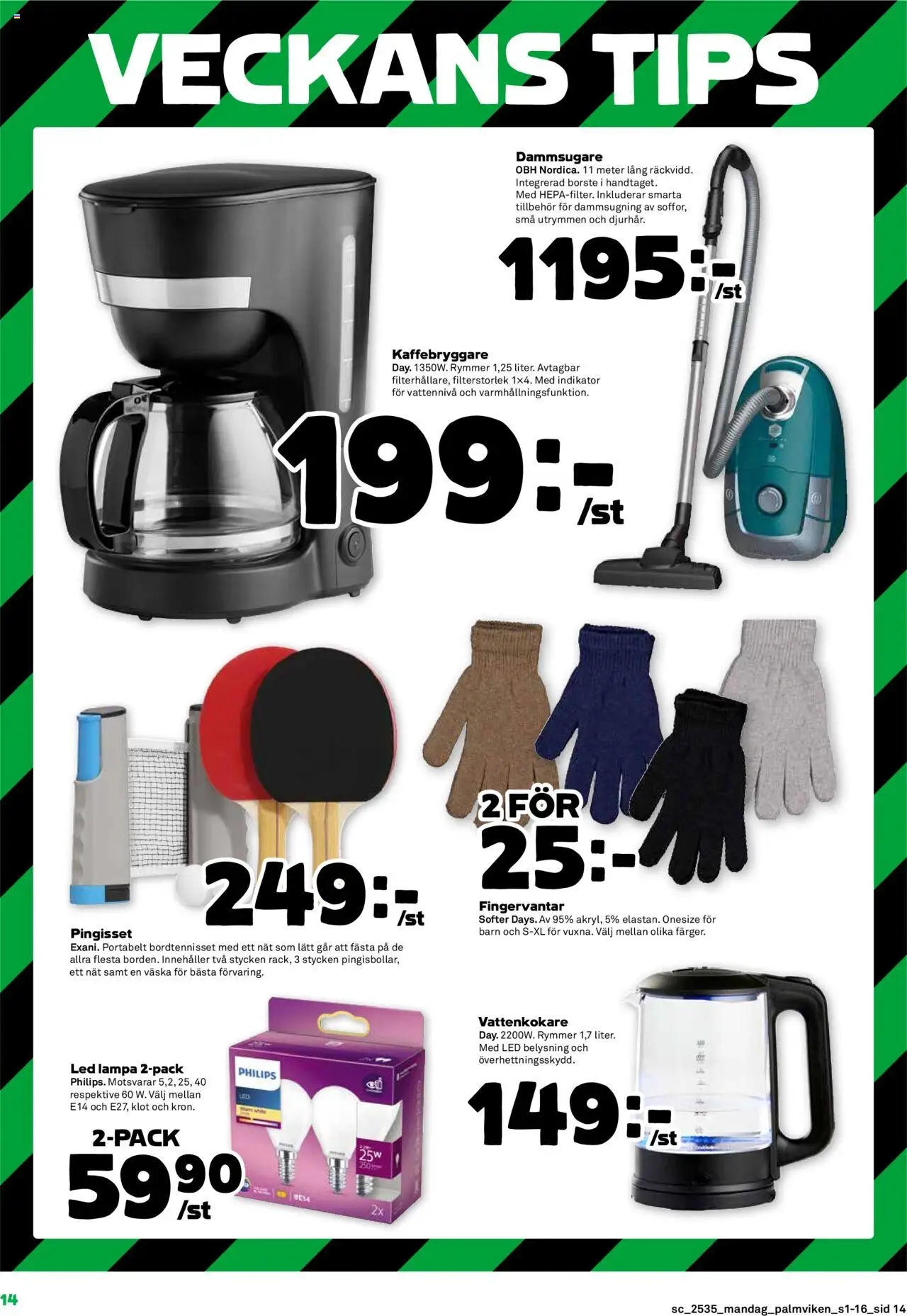 Stora Coop reklamblad aktuell från 25.08.2025 | Sida: 14 | Produkter: Kaffebryggare, Vattenkokare, Lampa, Väska