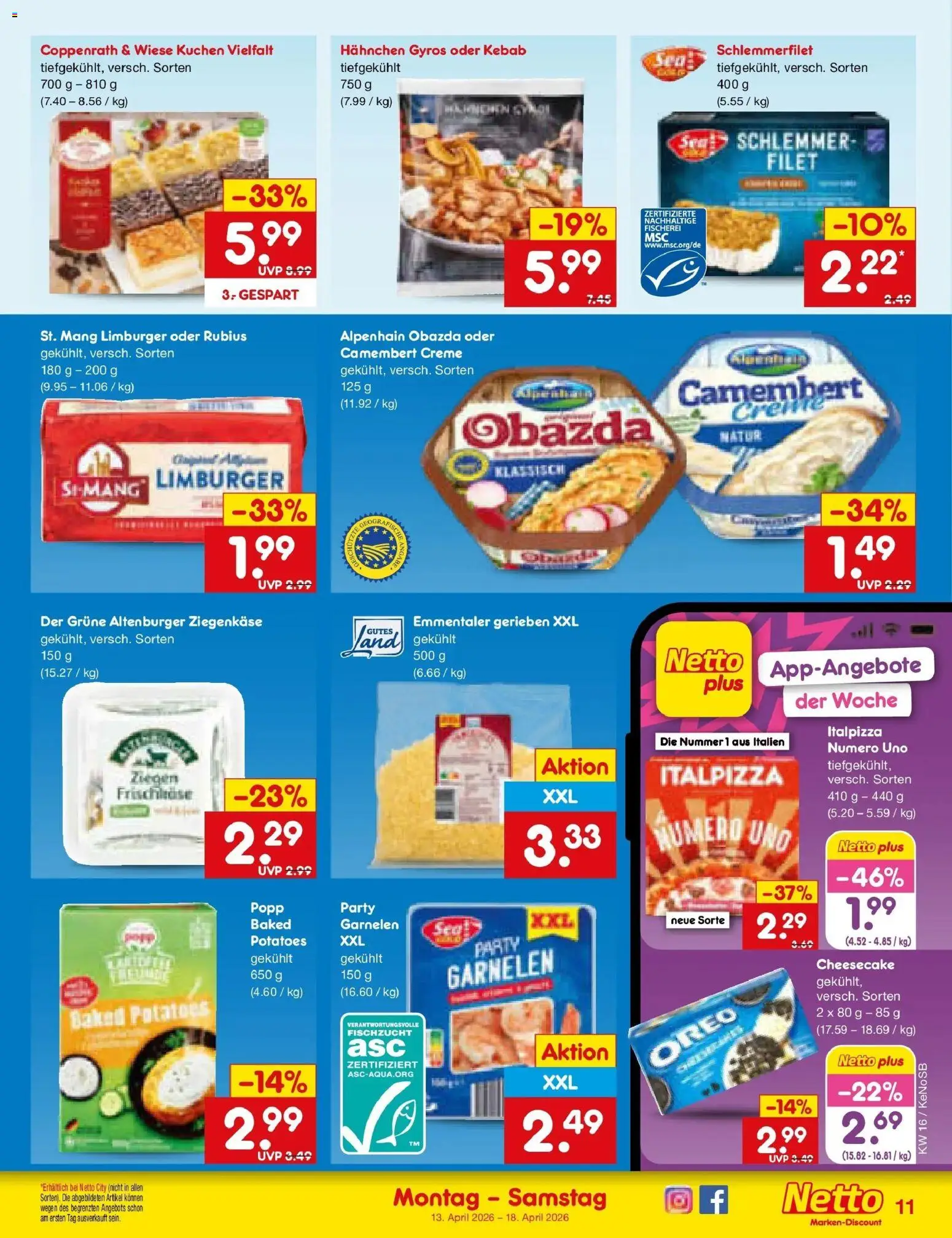 Netto Marken-Discount Prospekt Bonn	 – gültig ab 13.04.2026 | Seite: 13 | Produkte: Hahnchen, Garnelen, Creme, Kuchen