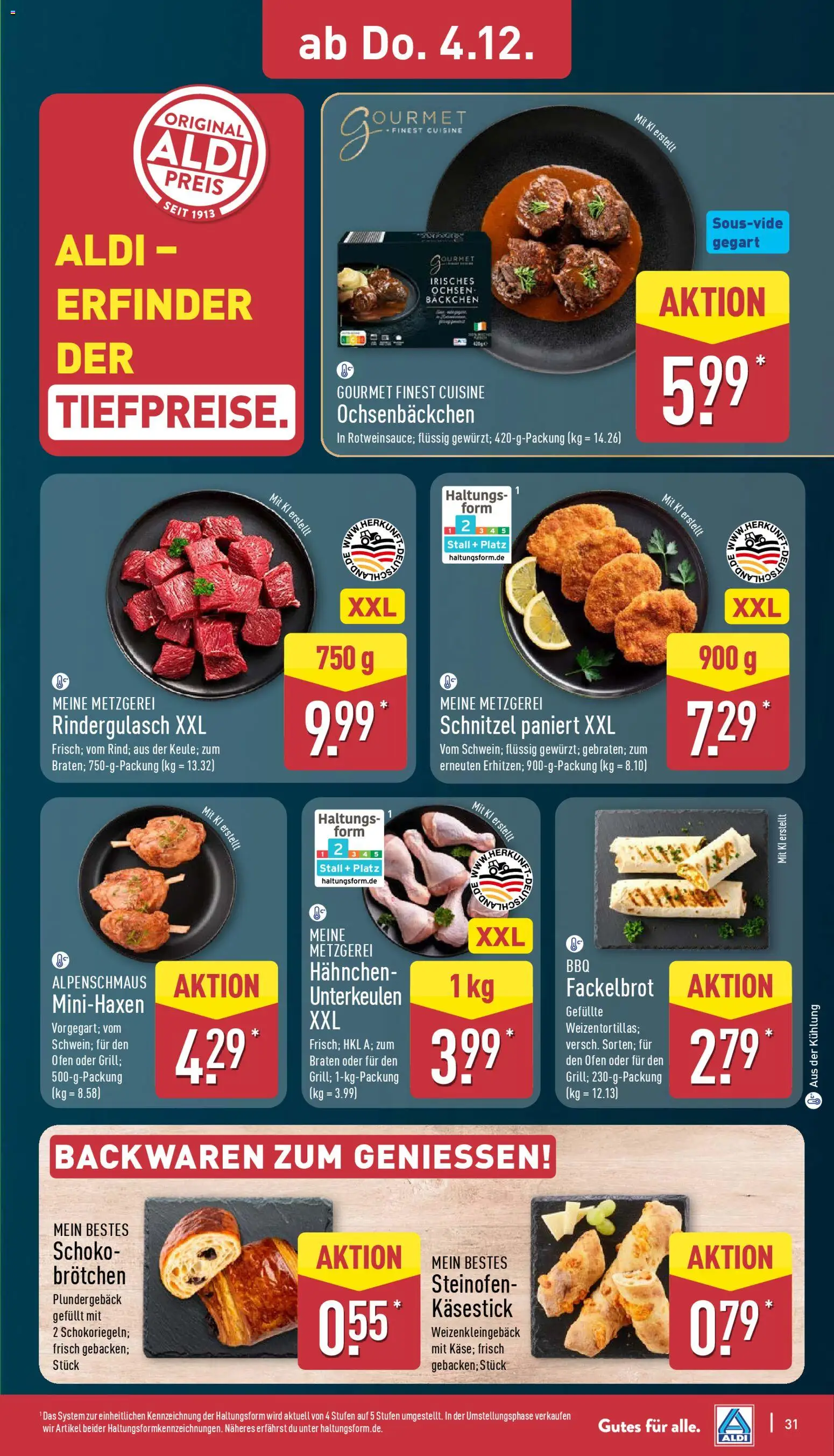 Aldi Prospekt 	 – gültig ab 01.12.2025 | Seite: 31 | Produkte: Ofen, Rindergulasch, Hahnchen, Schnitzel