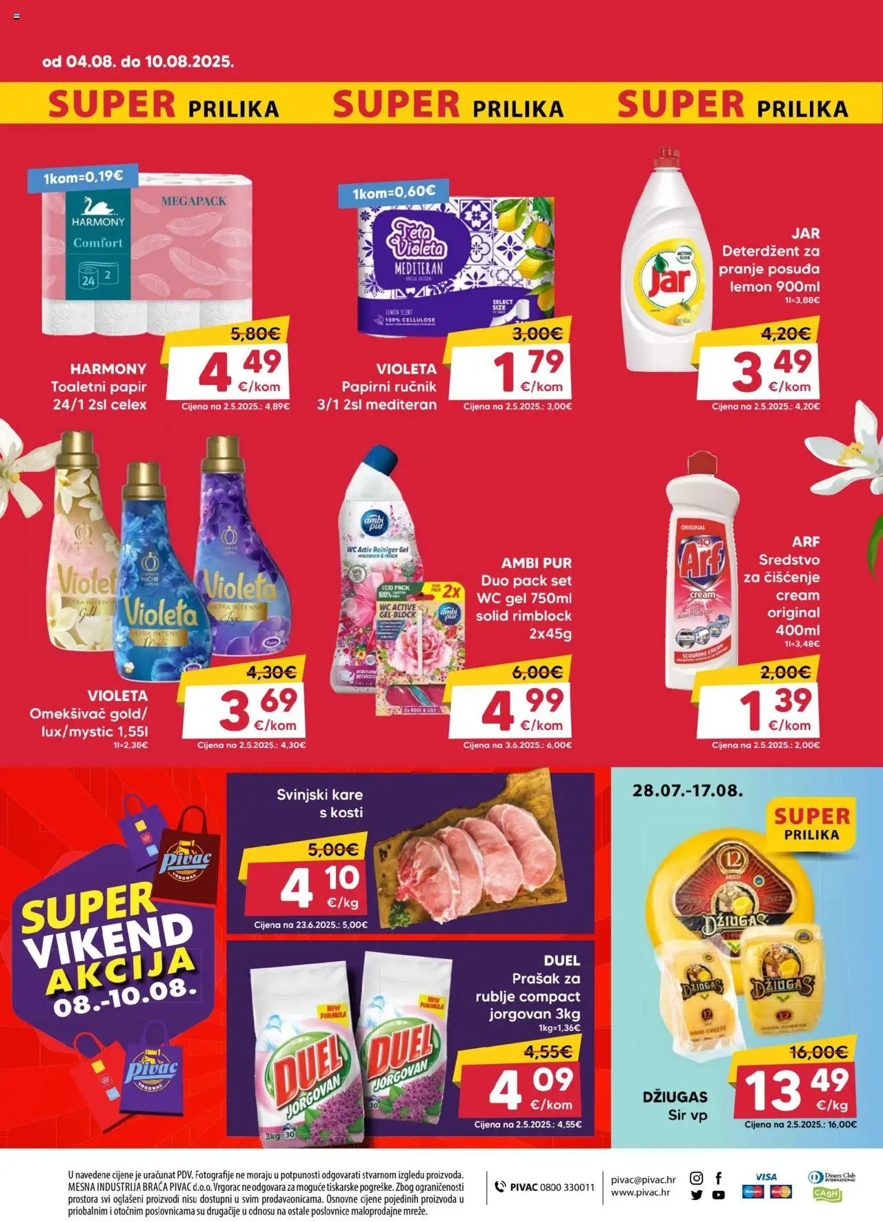 Pivac katalog | vrijedi od 04.08.2025 | Stranica: 12 | Proizvodi: Svinjski kare, Deterdžent, Toaletni papir, Violeta
