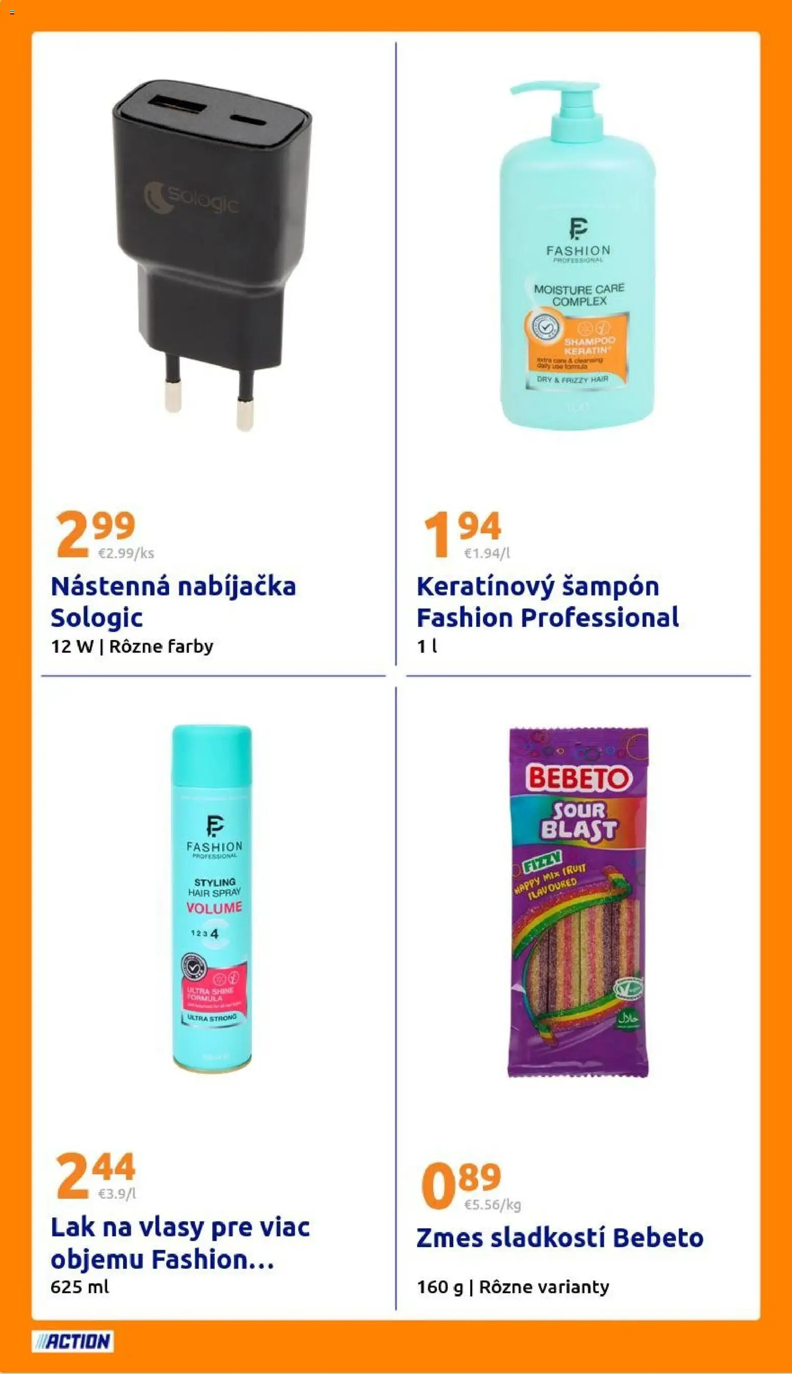 Nové Action akcie – leták je platný od 11.03.2026 | Strana: 24 | Produkty: Nabíjačka, Šampón, Lak na vlasy