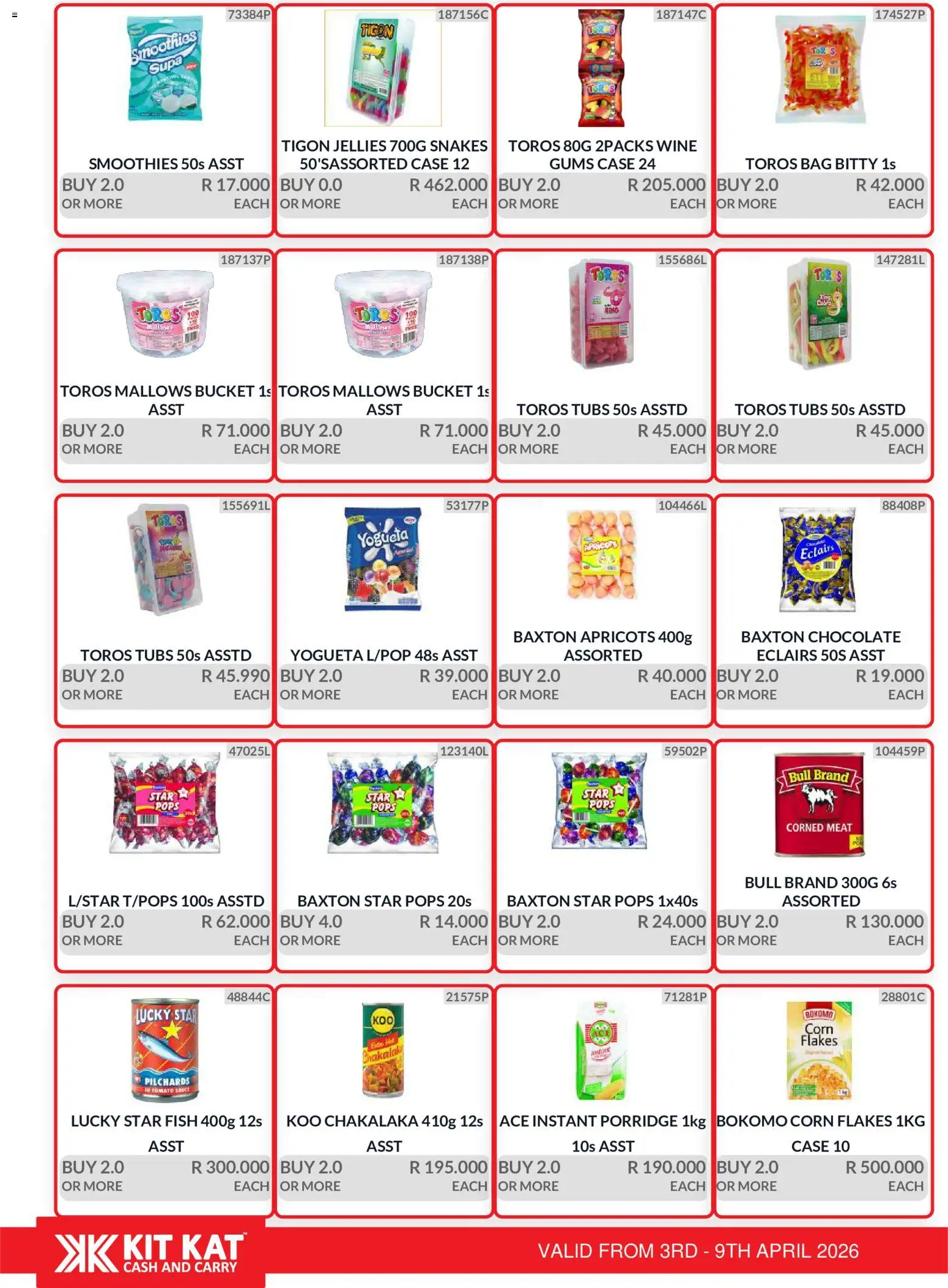 New KIT KAT Cash & Carry catalogue – valid from 03.04.2026 | Page: 4 | Products: Corned meat, Chocolate, Wine, Sauce