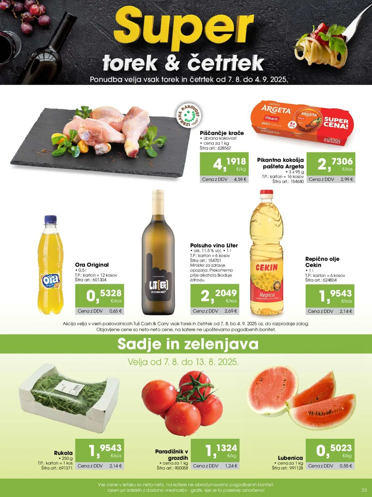 Tuš katalog cash & carry trgovec │ velja od 07.08.2025 | Stran: 23 | Izdelki: Pašteta, Kos, Olje, Zelenjava