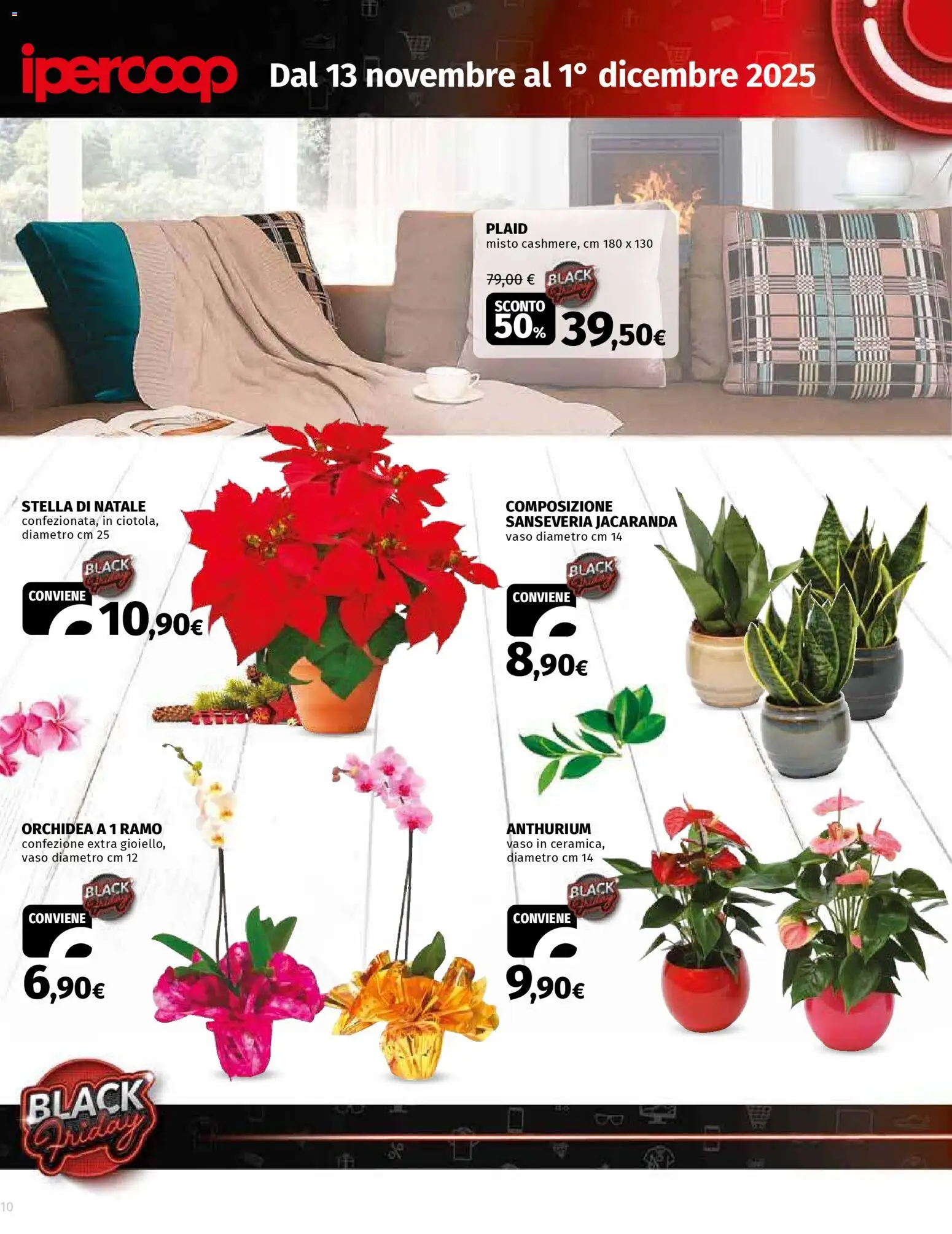 Volantino Ipercoop del 13.11.2025 | Pagina: 10 | Prodotti: Plaid, Orchidea, Vaso