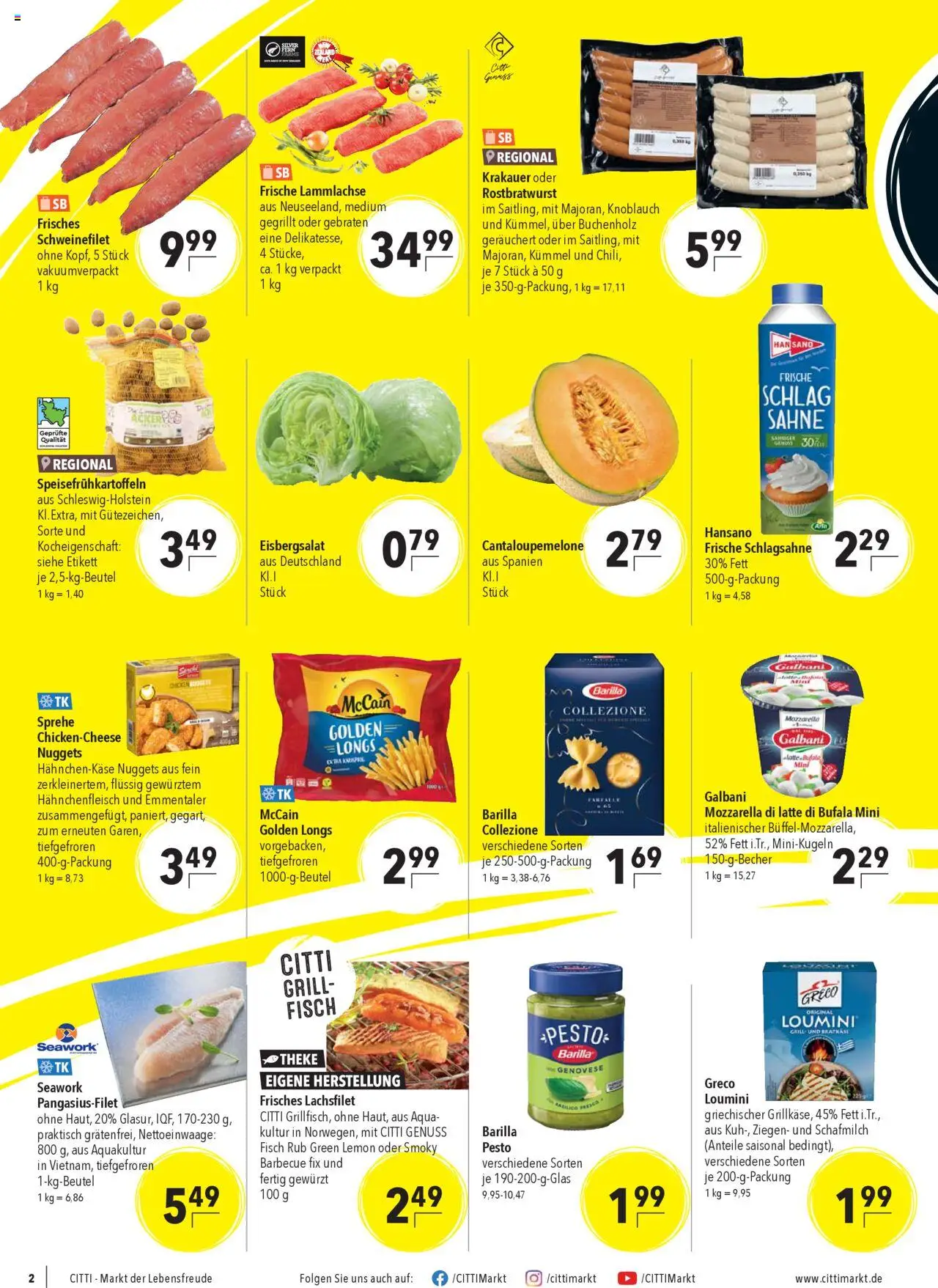 CITTI Markt Prospekt 	 - gültig ab dem 23.07.2025 | Seite: 2 | Produkte: Grill, Schlagsahne, Barilla, Schweinefilet