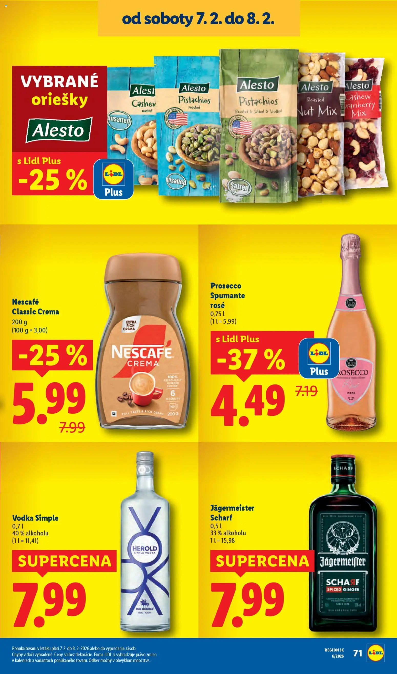 Nové Lidl akcie – leták je platný od 02.02.2026 | Strana: 85 | Produkty: Jägermeister, Prosecco, Vodka, Nescafé Classic