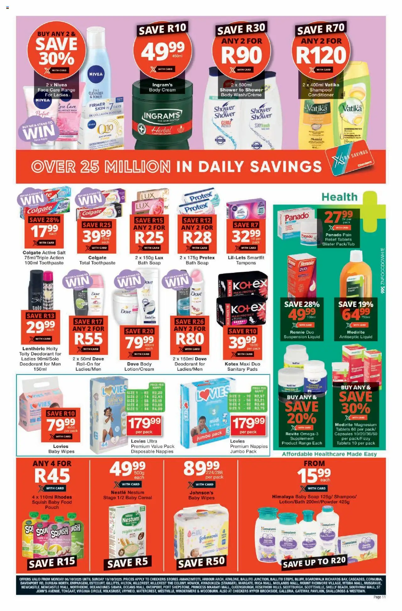 New Checkers catalogue – valid from 06.10.2025 | Page: 11 | Products: Cream, Deodorant, Salt, Lotion