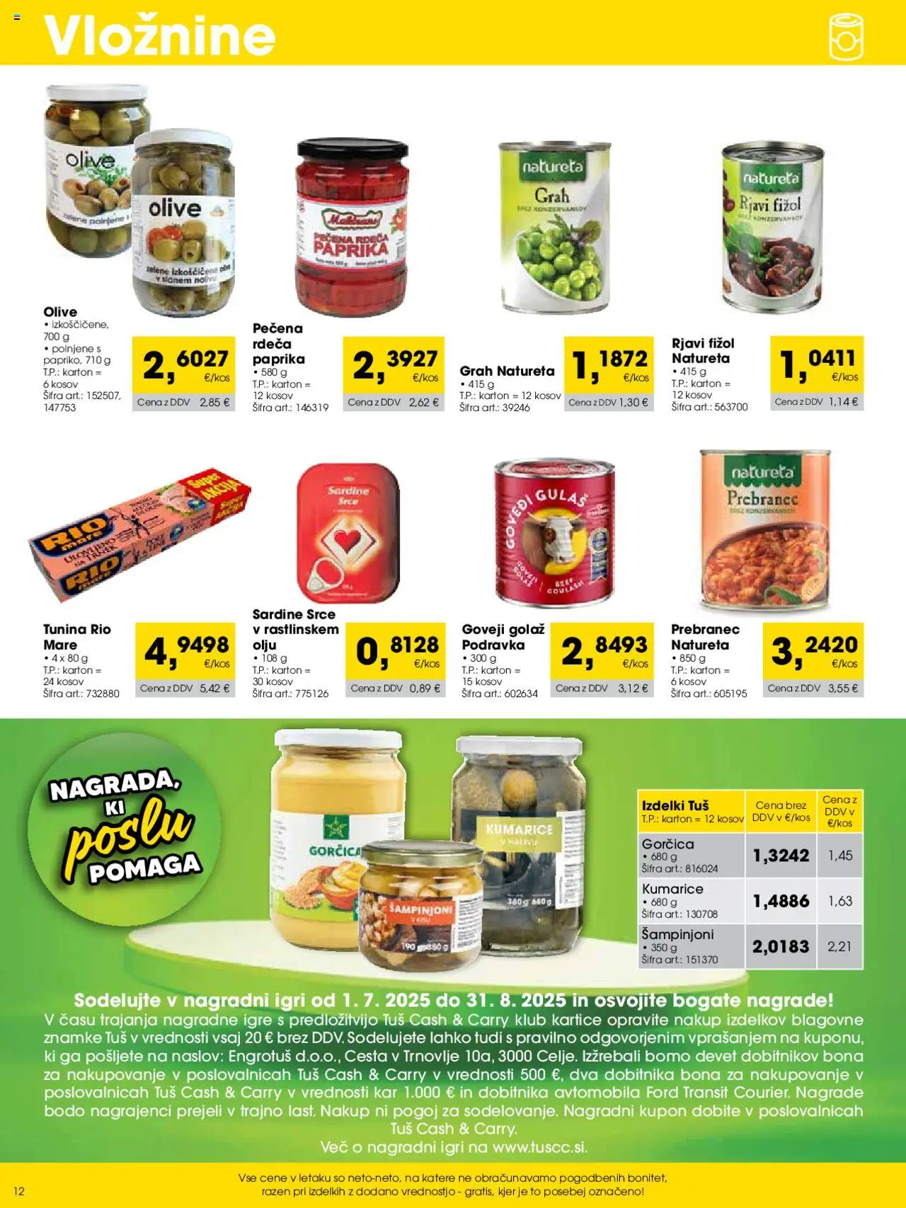 Tuš katalog cash & carry trgovec │ velja od 01.08.2025 | Stran: 12 | Izdelki: Paprika, Gorčica, Sardine, Grah