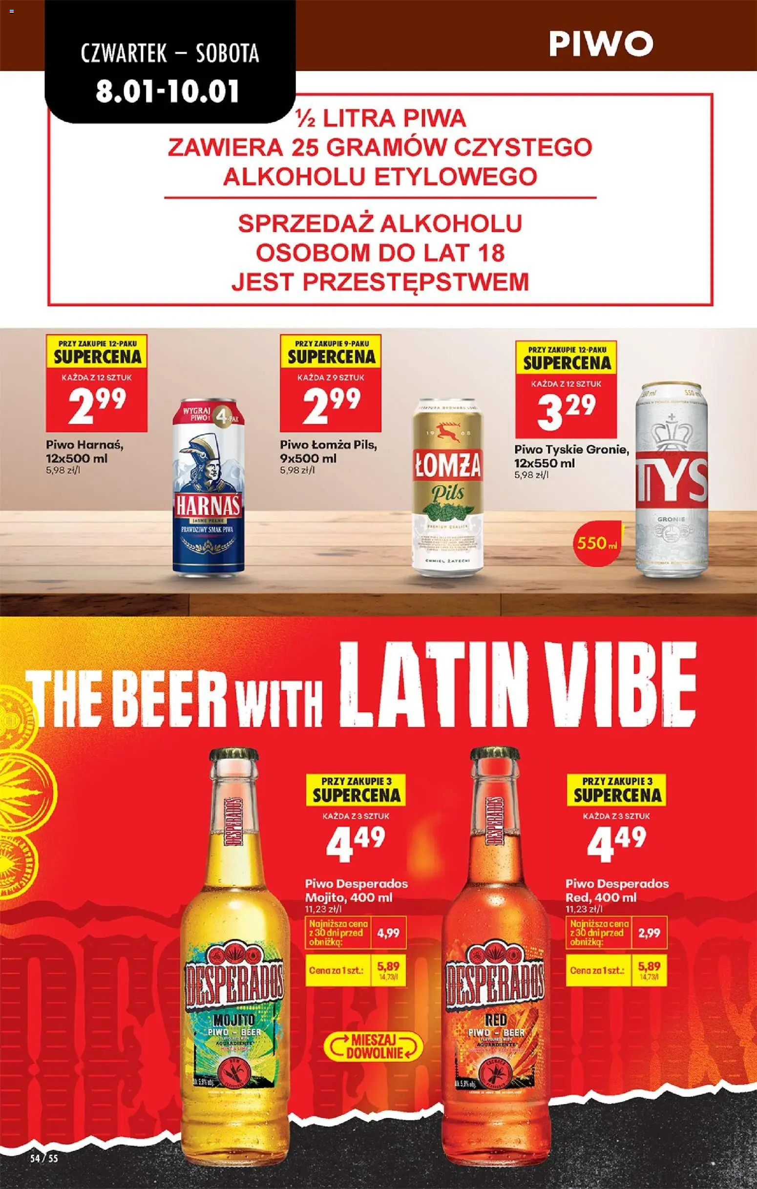 Biedronka gazetka - Oferta w tym tygodniu od 08.01.2026 | Strona: 62 | Produkty: Piwo Desperados, Tyskie, Harnaś, Piwo