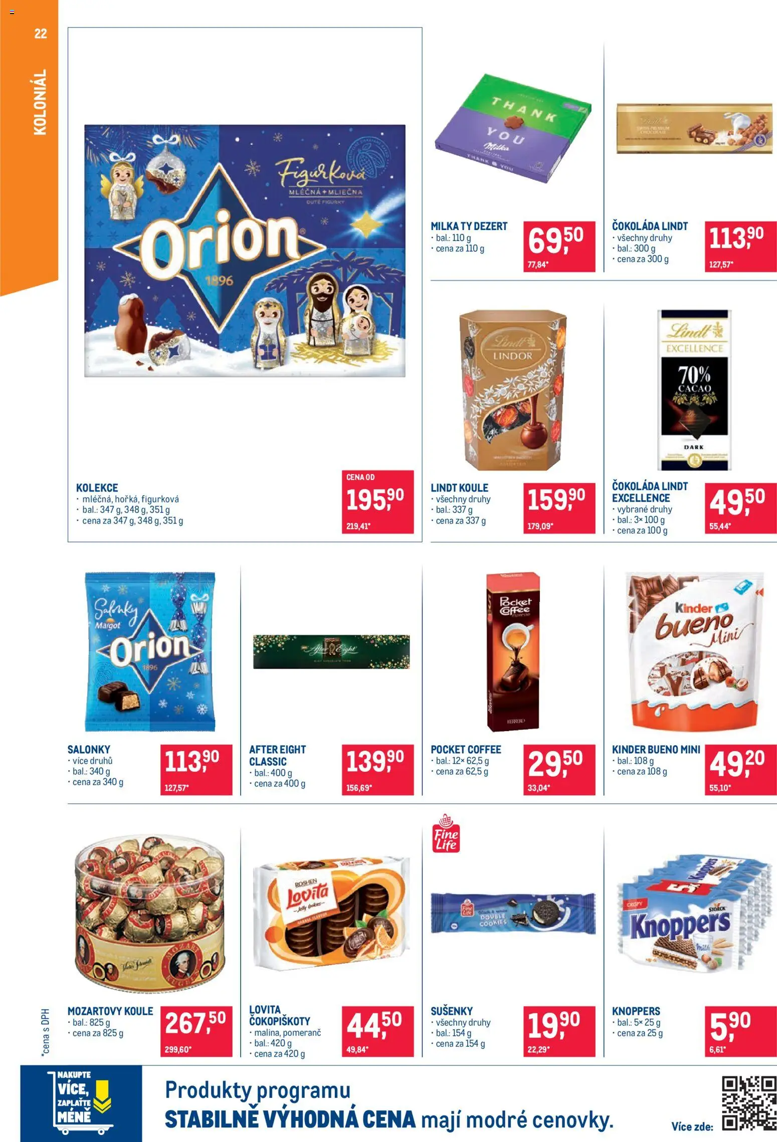 Makro leták - Pro milovníky jídla od 19.11.2025 | Strana: 22 | Produkty: Lindt, Knoppers, Mozartovy koule, Lindt lindor