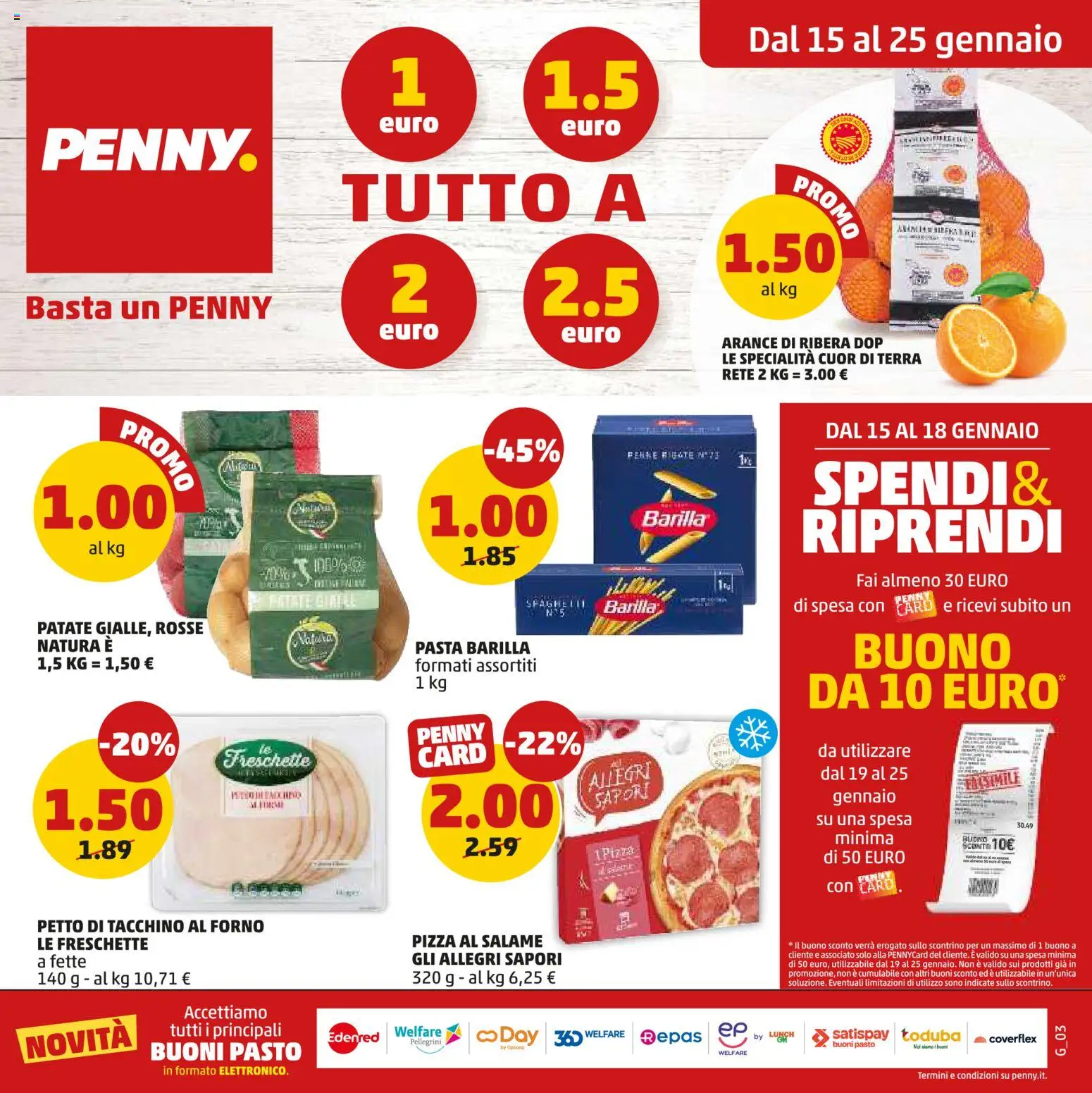 Volantino PENNY del 15.01.2026 | Pagina: 1 | Prodotti: Salame, Patate, Forno, Terra