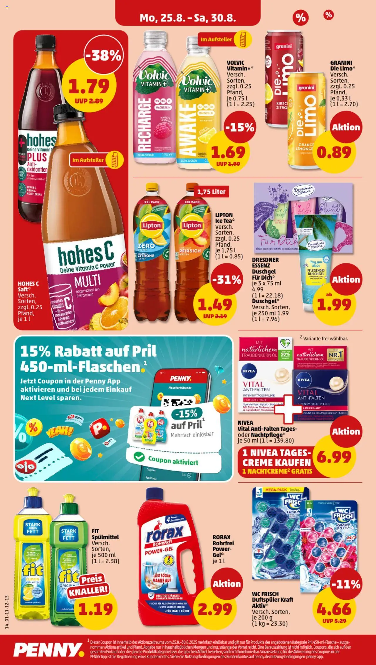 Penny Prospekt 	 - gültig ab dem 25.08.2025 | Seite: 14 | Produkte: Wc frisch, Pfirsich, Hohes c, Pril
