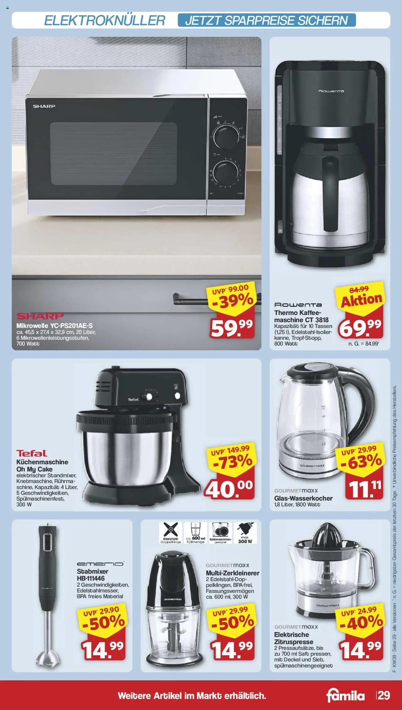 Famila Nordwest Prospekt 	 – gültig ab 22.09.2025 | Seite: 34 | Produkte: Mikrowelle, Kaffee, Saft, Stabmixer