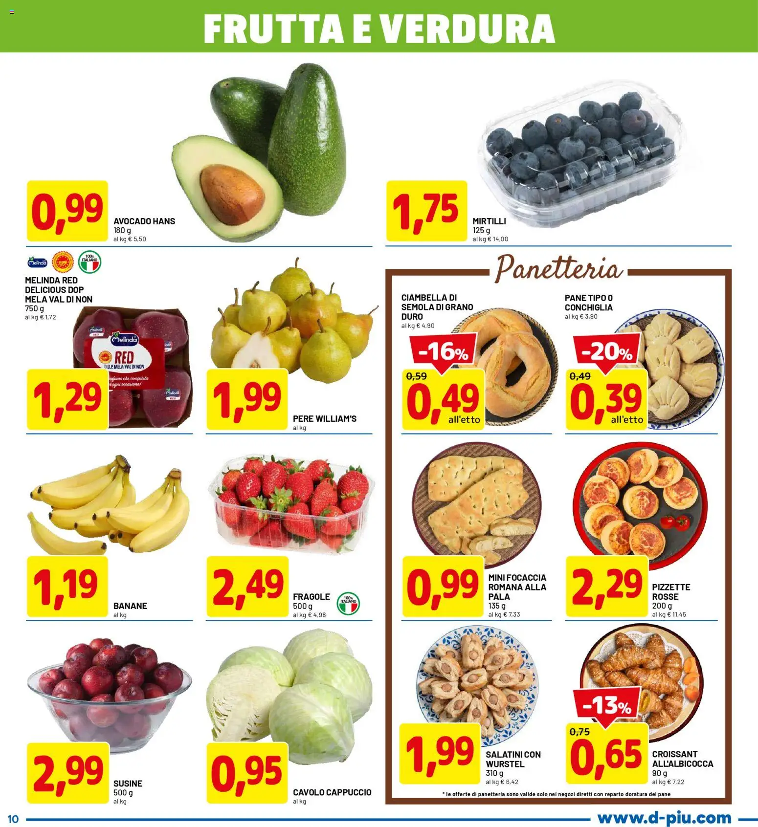 Volantino D Più del 09.04.2026 | Pagina: 10 | Prodotti: Banane, Cavolo, Cappuccio, Croissant
