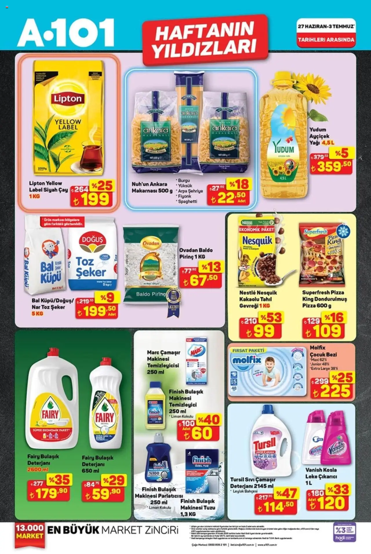 A101 Katalog - 27.06.2025 tarihinden itibaren geçerlidir | Sayfa: 3 | Ürünler: Leke çıkarıcı, Pizza, Toz şeker, Bulaşık makinesi