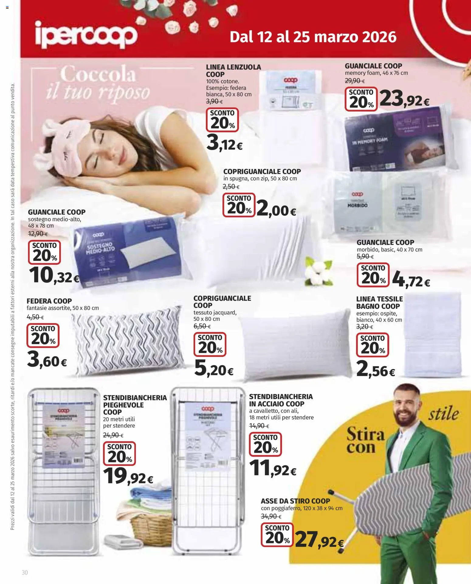 Volantino Ipercoop del 12.03.2026 | Pagina: 30 | Prodotti: Stendibiancheria, Data, Lenzuola, Guanciale