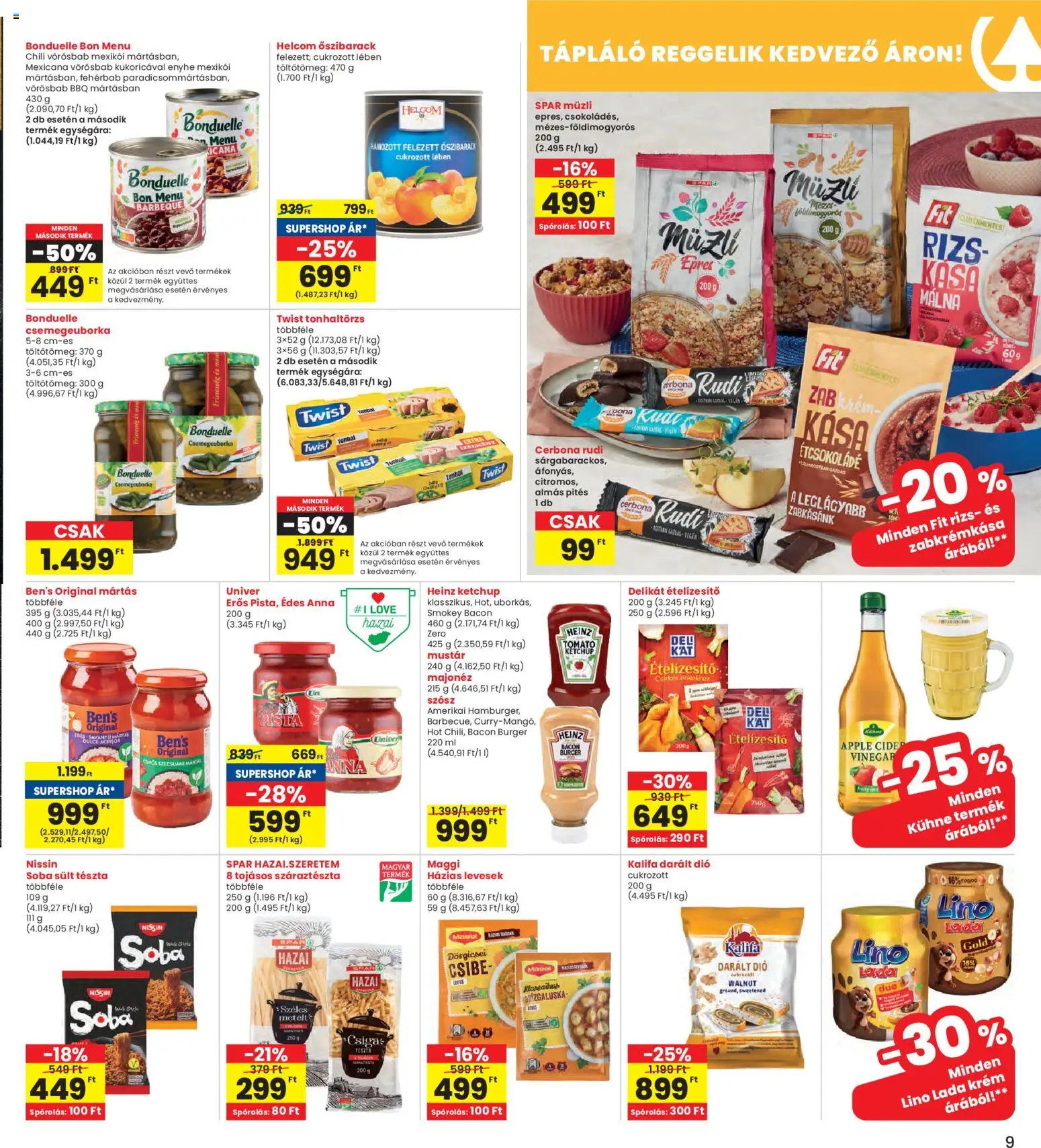 Interspar akciós ujság - amely érvényes a következő dátumtól: 30.10.2025 | Oldal: 9 | Termékek: Müzli, Tészta, Száraztészta, Majonéz