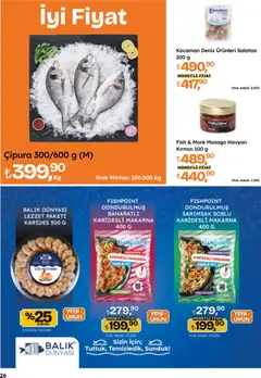 16.04.2026 tarihinden itibaren geçerli olan Migros kataloğu önizlemesi | Sayfa: 26 | Ürünler: Balık, Sarımsak, Deniz ürünleri, Çipura