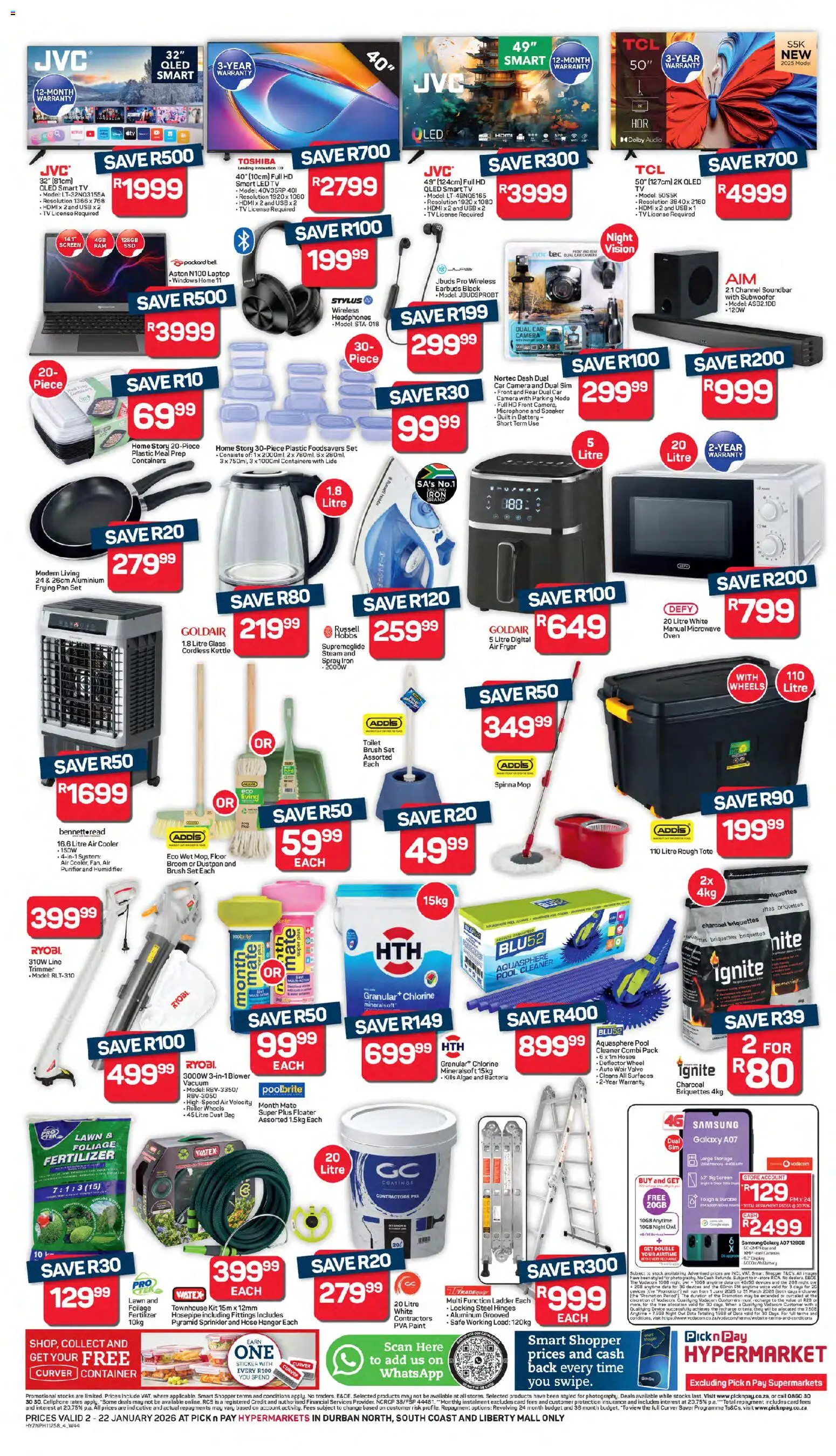 New Pick n Pay catalogue – valid from 02.01.2026 | Page: 4 | Products: Earbuds, Camera, Kettle, Microwave