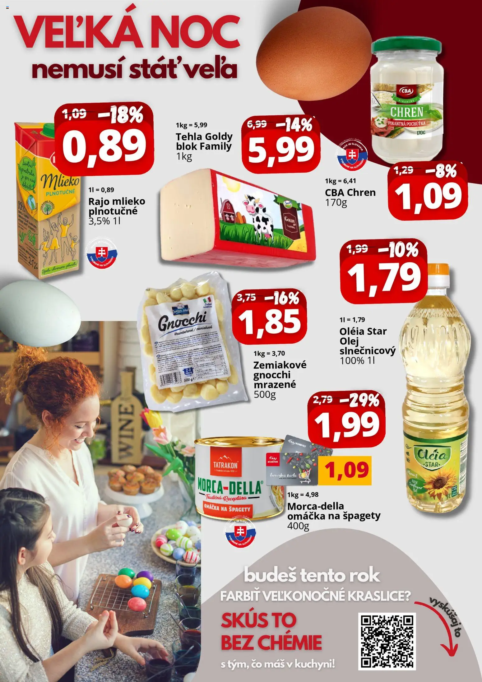 Nové CBA Komfos akcie – leták je platný od 27.03.2026 | Strana: 2 | Produkty: Mlieko, Chren, Omáčka, Špagety