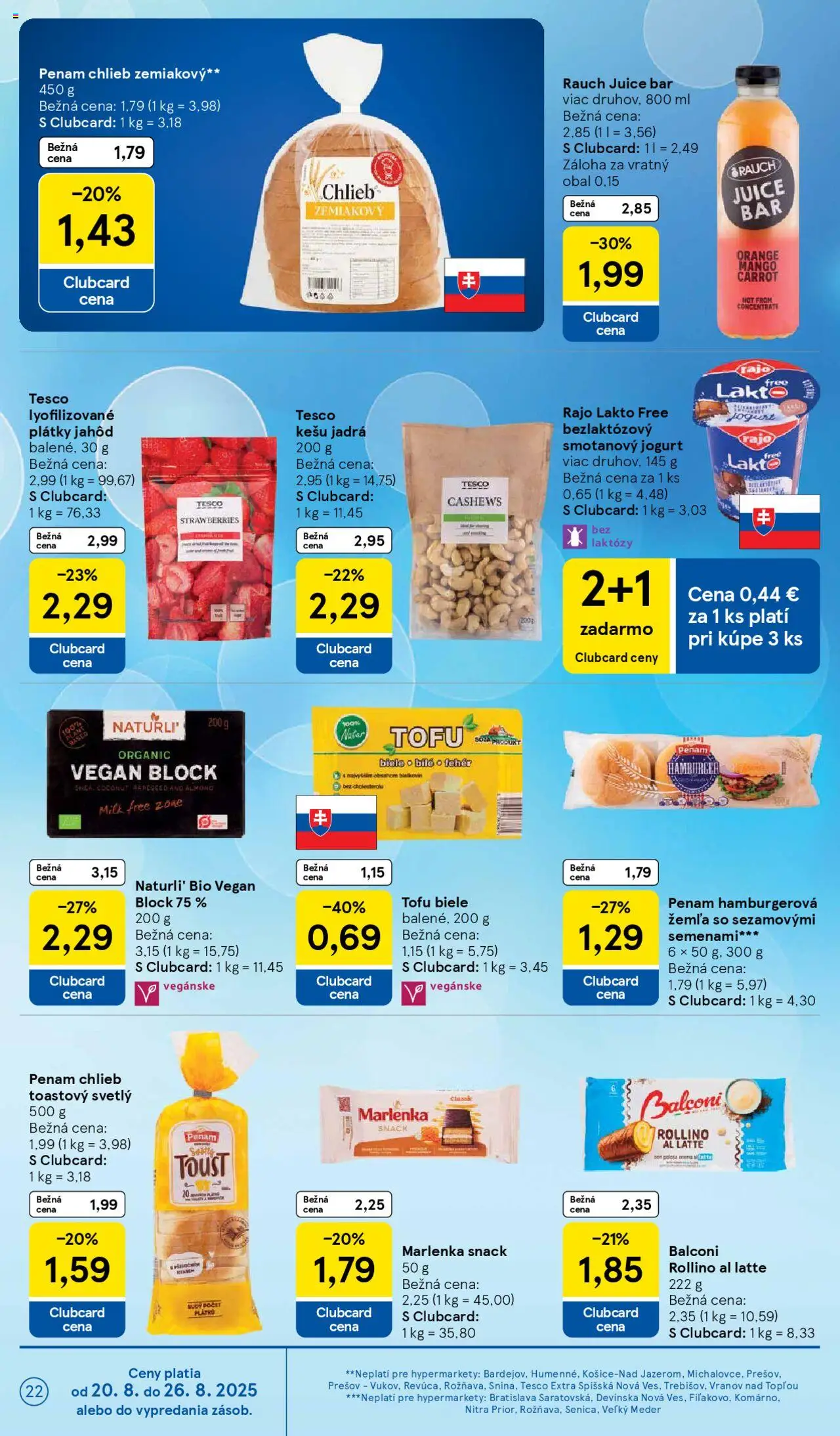 Tesco Hypermarket - leták │ platný od 20.08.2025 | Strana: 22 | Produkty: Jogurt, Chlieb, Tofu, Mango