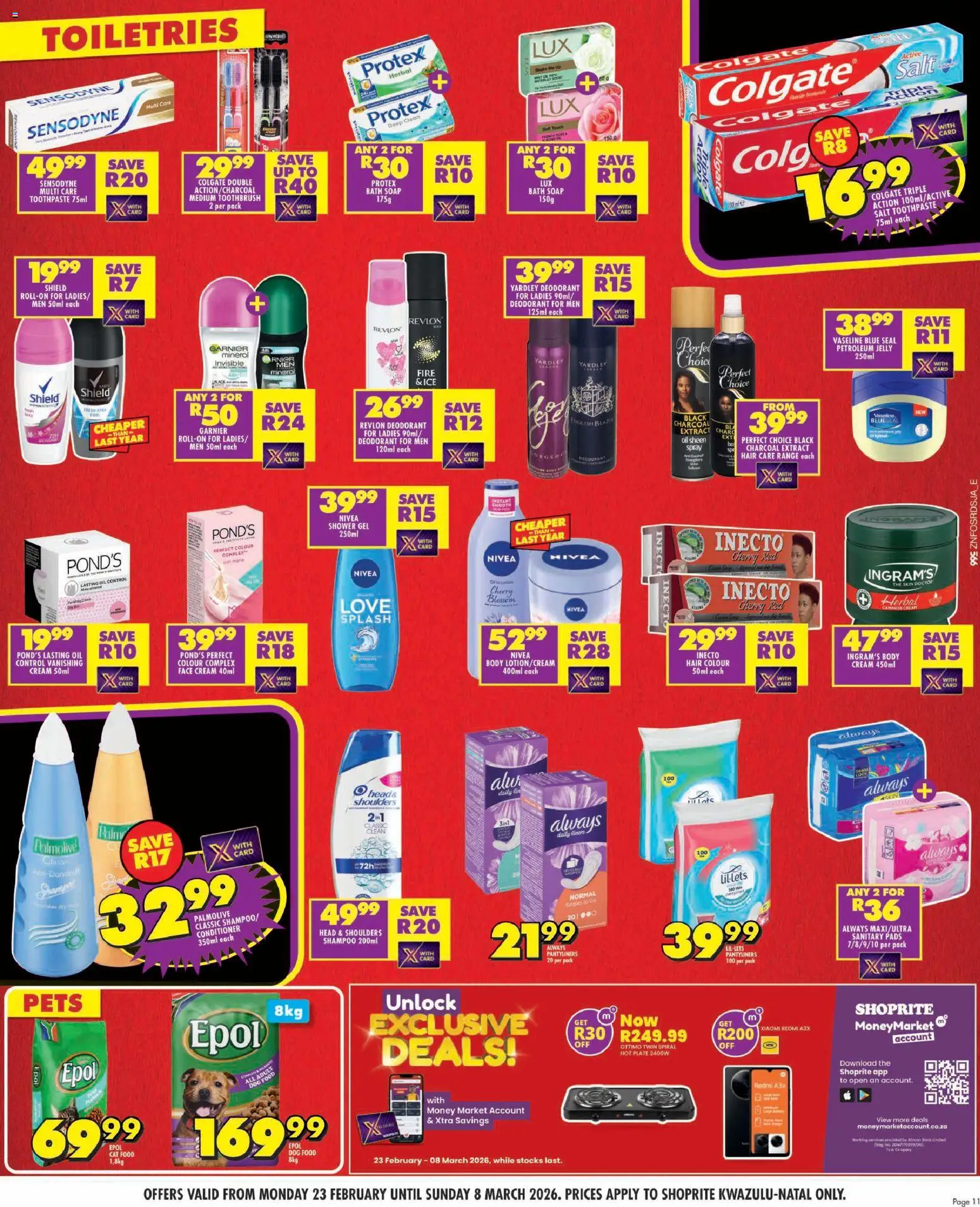 New Shoprite catalogue – valid from 23.02.2026 | Page: 11 | Products: Pads, Shampoo, Cream, Salt