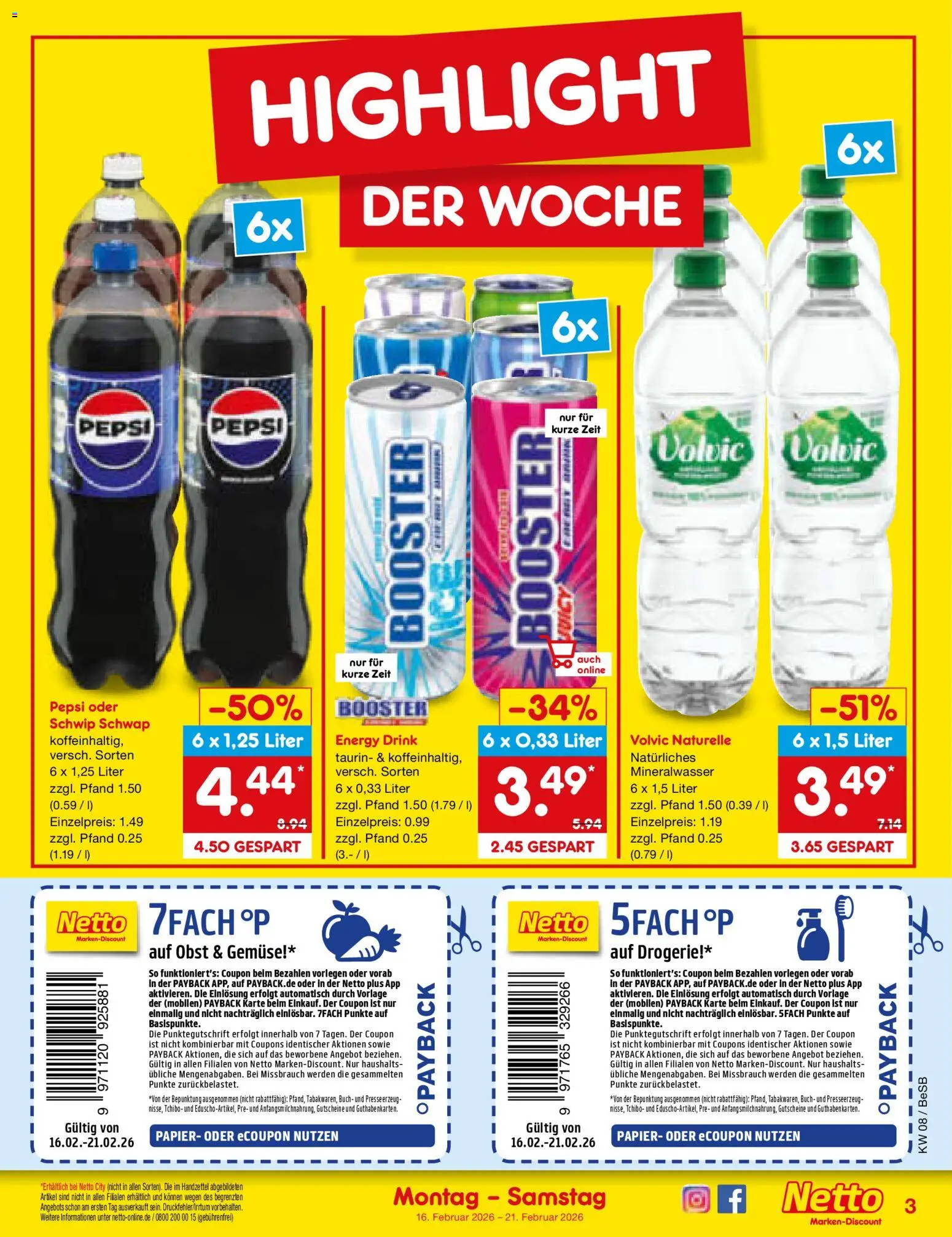 Netto Marken-Discount Prospekt 	 – gültig ab 16.02.2026 | Seite: 3 | Produkte: Energy, Mineralwasser, Obst, Pepsi