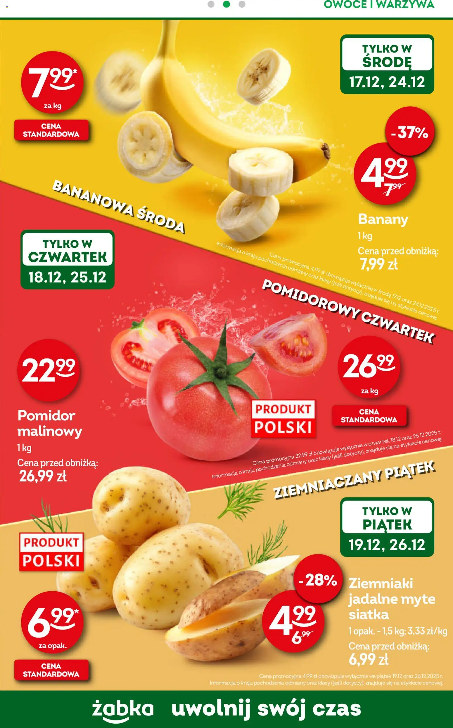 Żabka Gazetka - Codzienne produkty od 17.12.2025 | Strona: 7 | Produkty: Banany, Ziemniaki, Warzywa, Owoce
