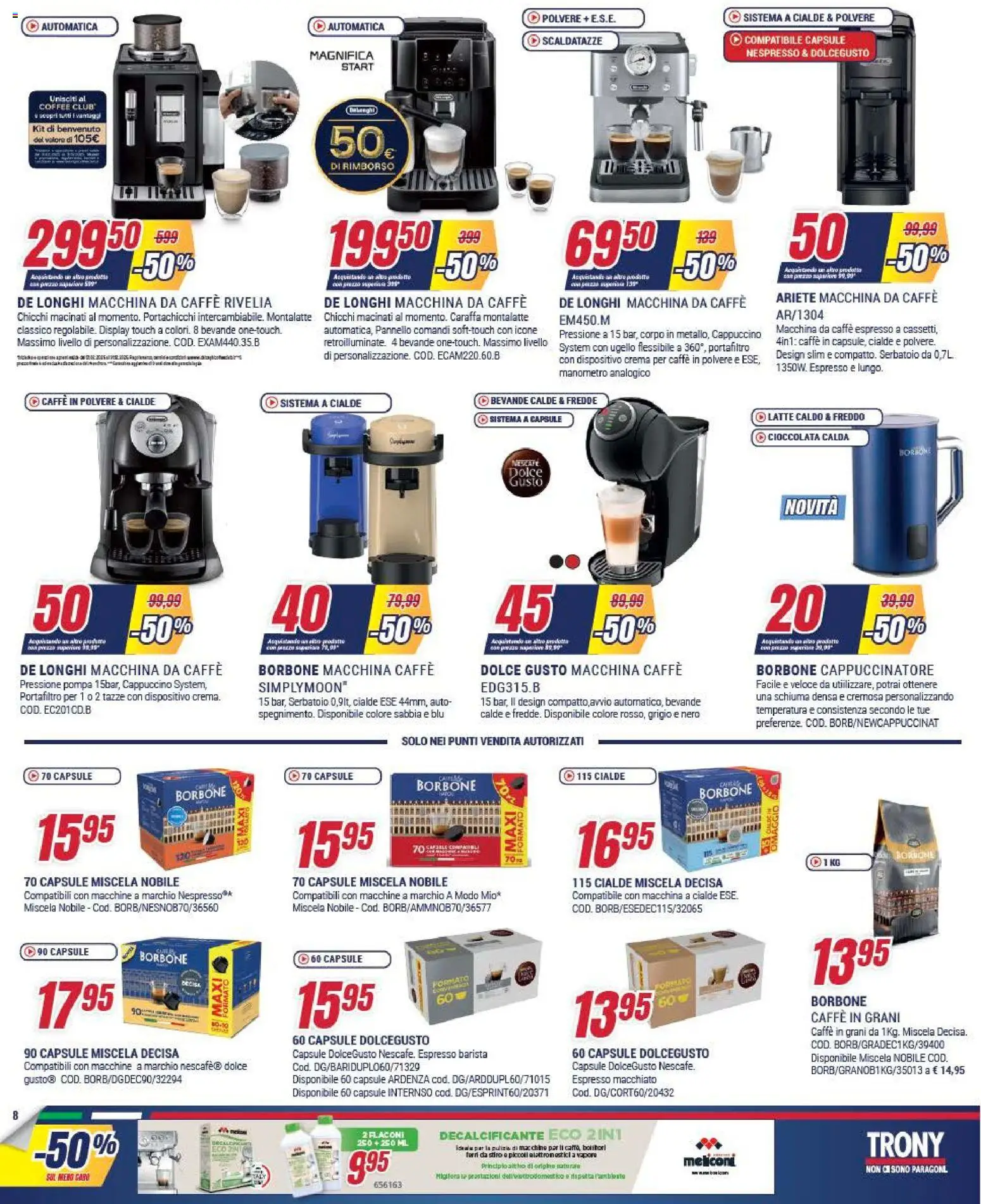 Volantino Trony del 04.12.2025 | Pagina: 8 | Prodotti: Caraffa, Macchina da caffe, Caffè, Cialde borbone