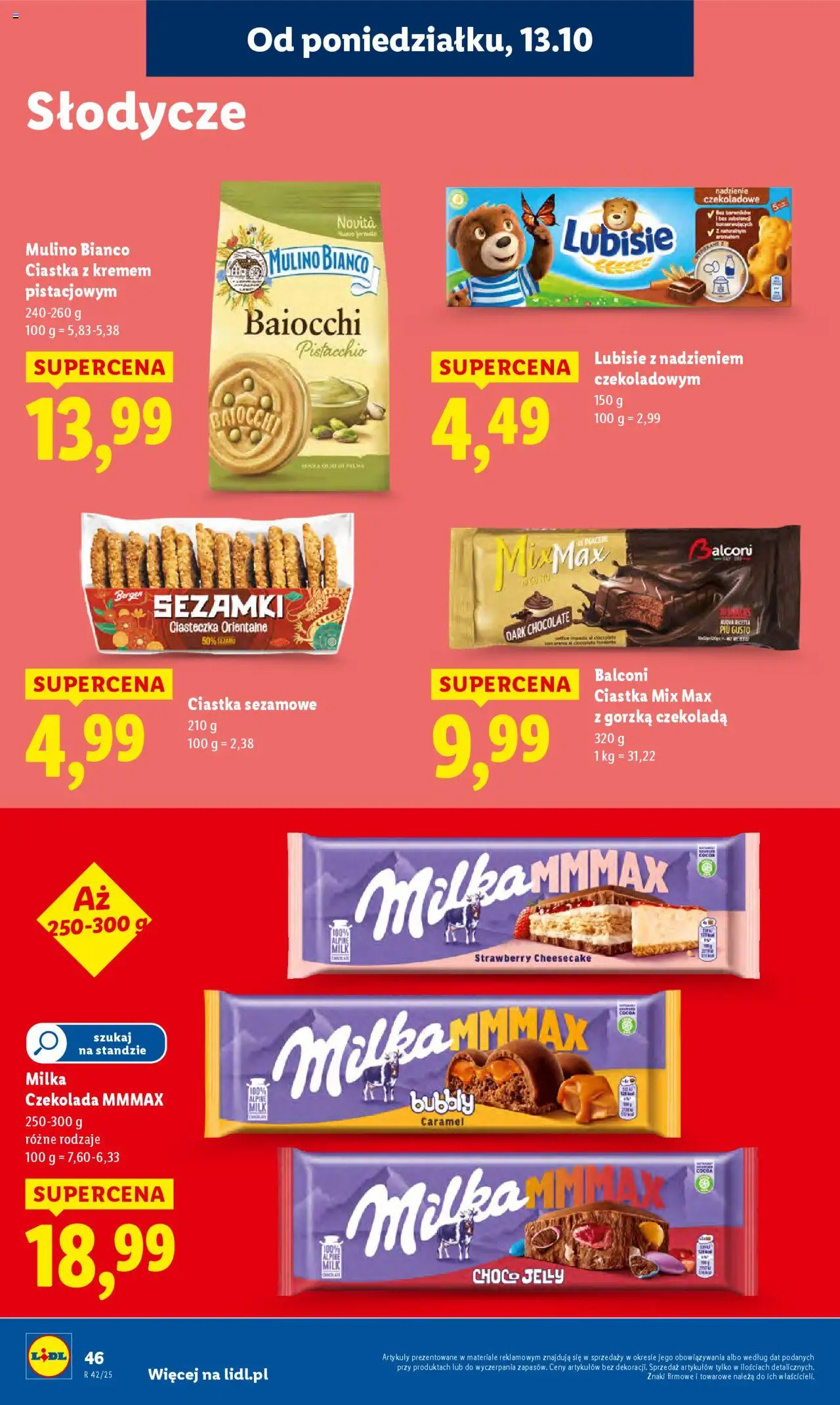 Lidl Gazetka od 13.10.2025 | Strona: 46 | Produkty: Ciastka z kremem, Czekolada, Ciastka, Ciasteczka