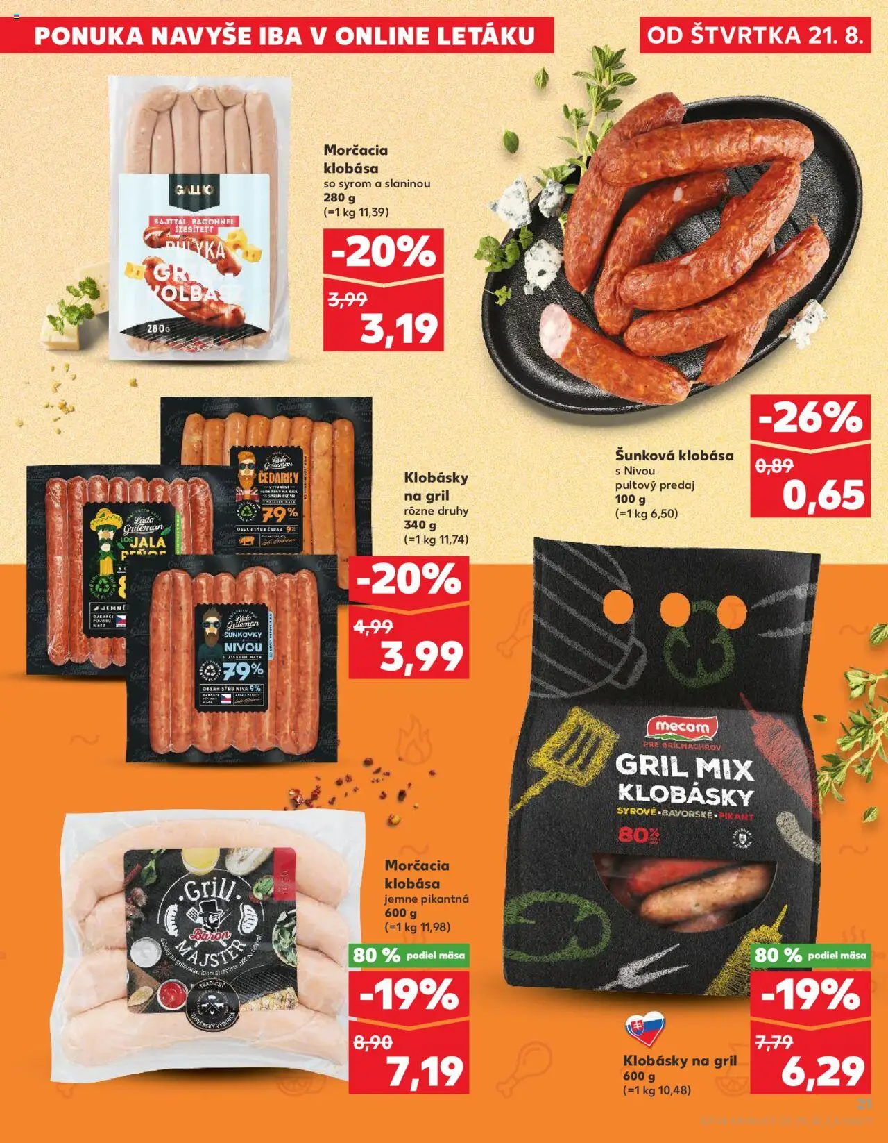 Nové Kaufland akcie – leták je platný od 21.08.2025 | Strana: 21 | Produkty: Gril, Klobása