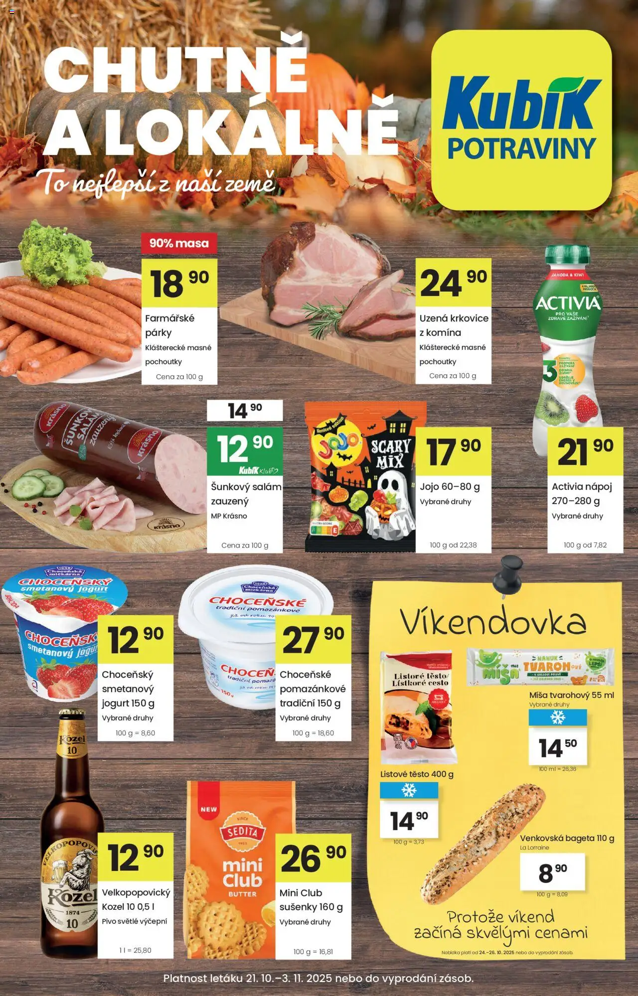 Kubík leták od 21.10.2025 | Strana: 1 | Produkty: Nanuk, Kiwi, Potraviny, Bageta