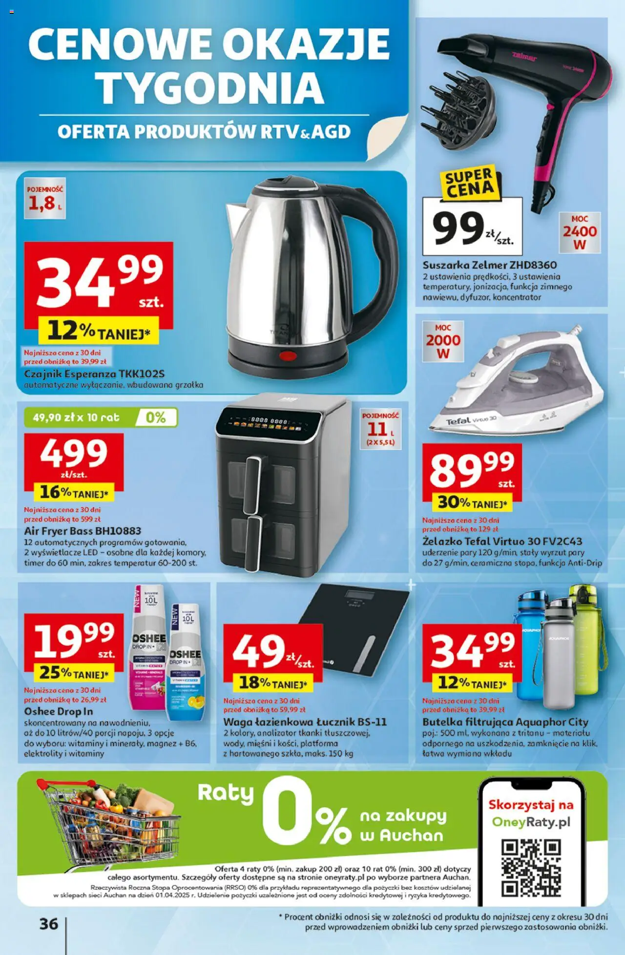 Auchan Gazetka - Odlotowe ceny na start szkoły Hipermarket od 28.08.2025 | Strona: 36 | Produkty: Suszarka, Czajnik, Waga łazienkowa, Tefal