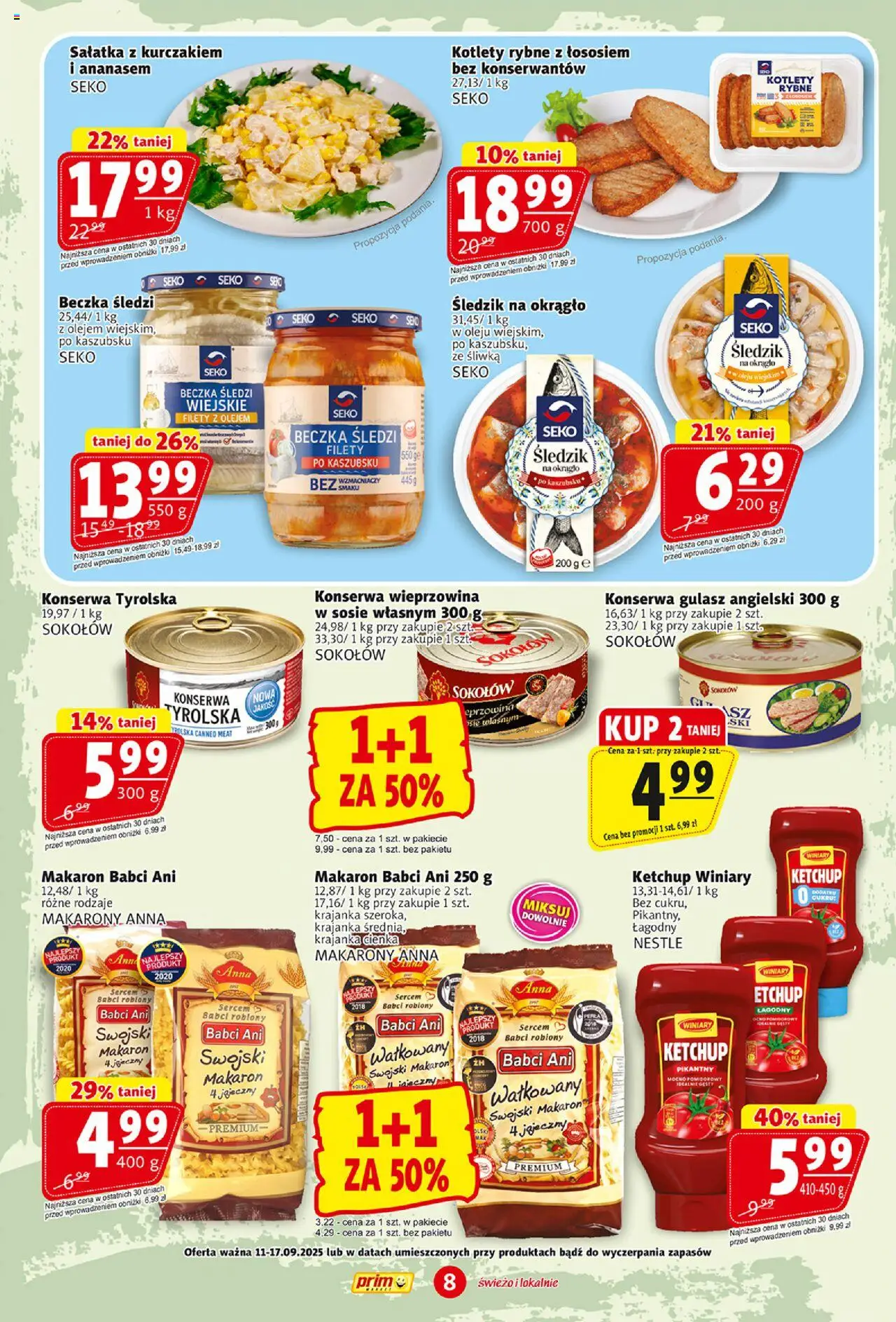 Prim Market Gazetka od 11.09.2025 | Strona: 8 | Produkty: Wieprzowina, Makarony, Makaron, Gulasz