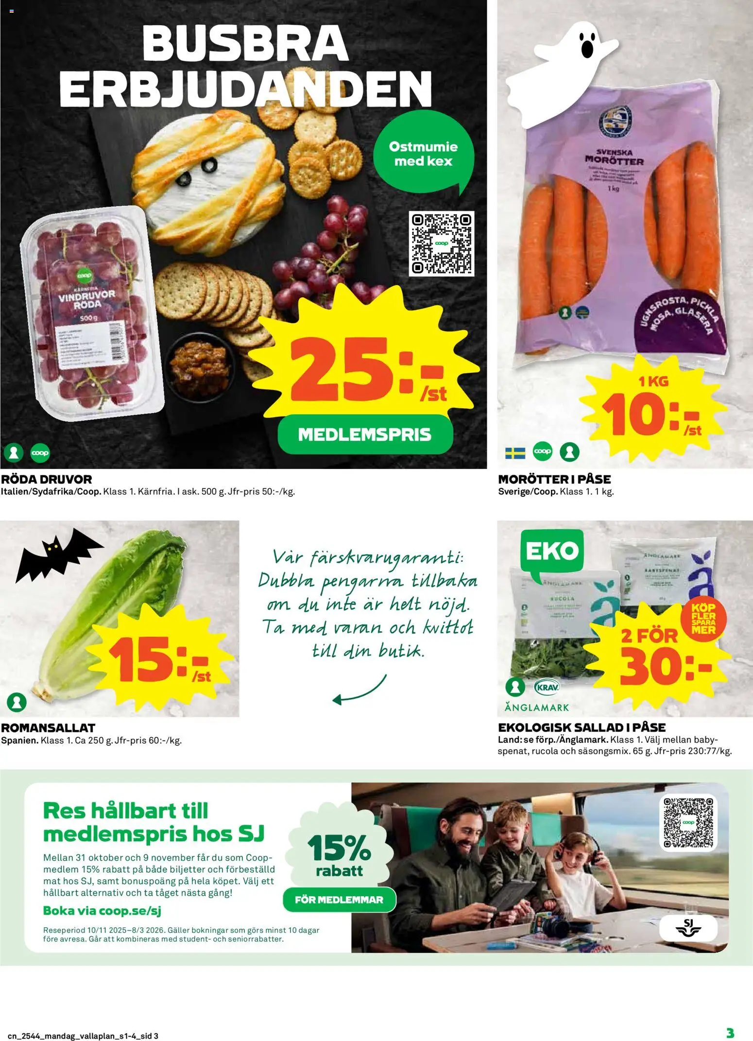 Coop reklamblad aktuell från 27.10.2025 | Sida: 3 | Produkter: Vindruvor, Galler, Sallad