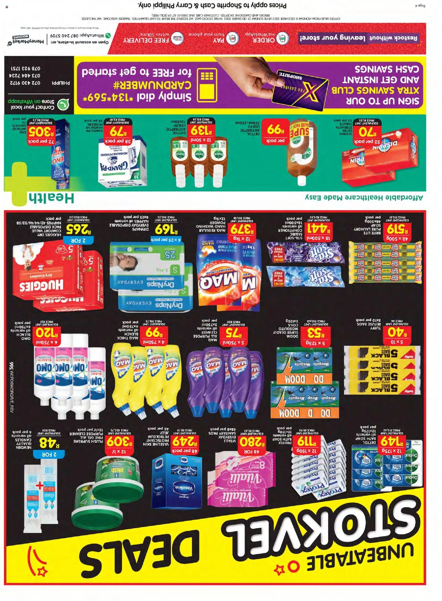 New Shoprite catalogue – valid from 08.12.2025 | Page: 8 | Products: Phone, Pads, Bleach, Soap
