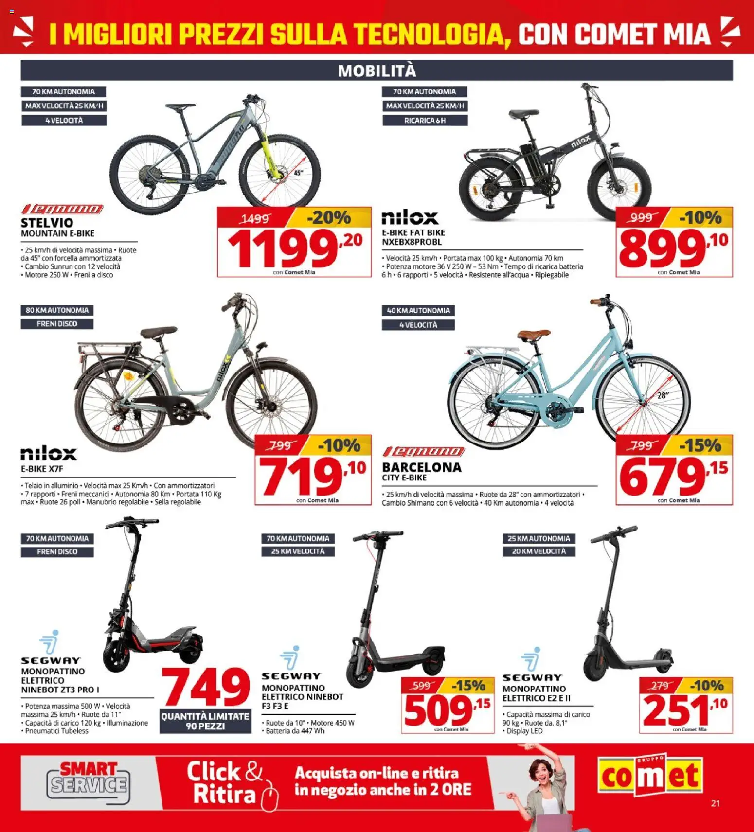 Volantino Comet volantino del 19.03.2026 | Pagina: 21 | Prodotti: Monopattino, Disco, Alluminio, Batteria
