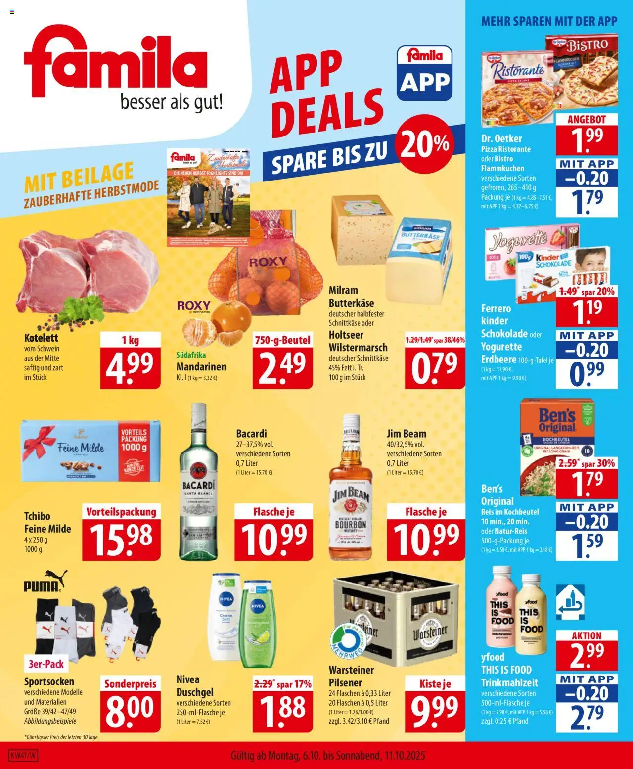Famila Prospekt 	 – gültig ab 06.10.2025 | Seite: 1 | Produkte: Mandarinen, Creme, YFood, Warsteiner