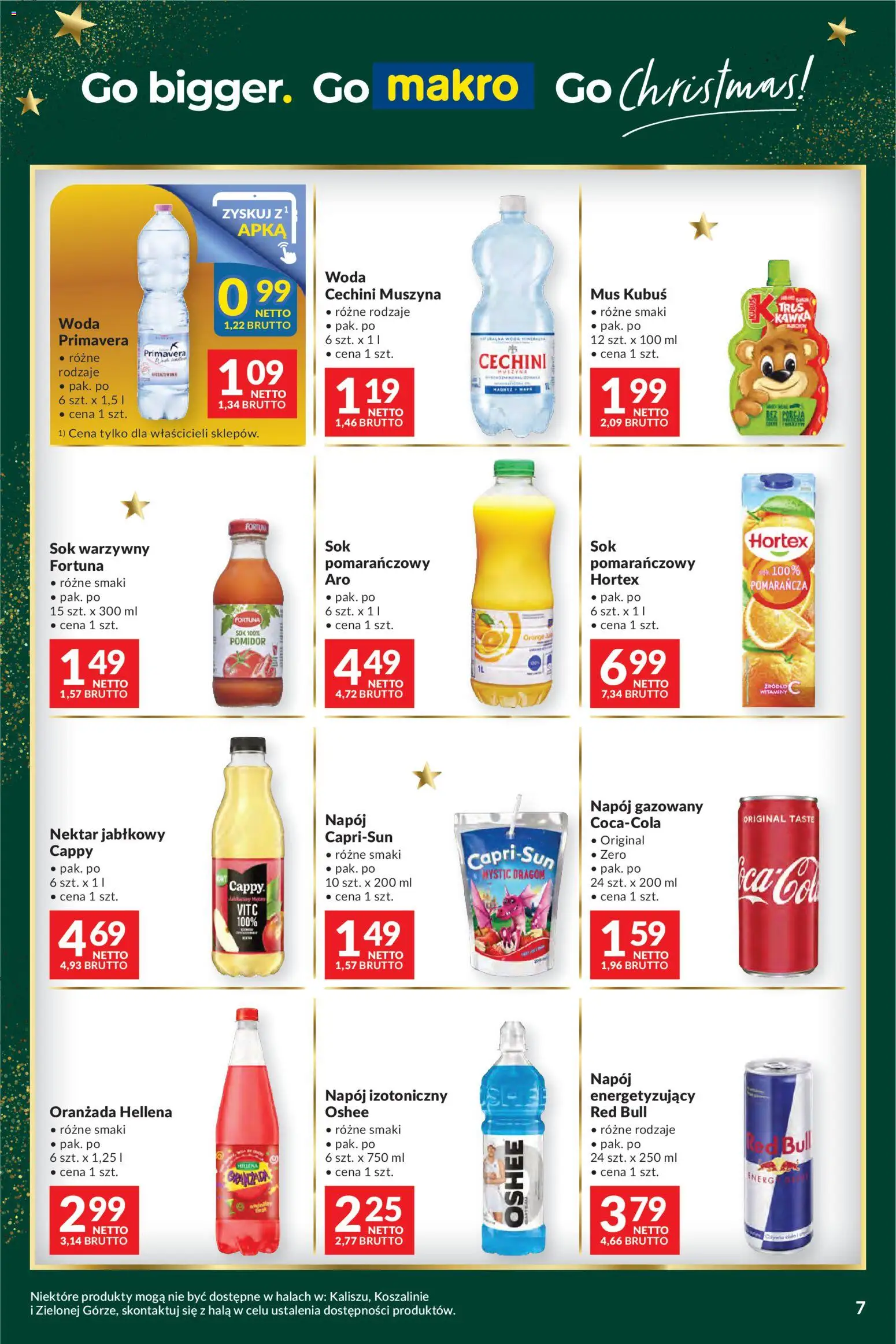 Makro Gazetka - Mega oferty dla Twojego Sklepu od 25.11.2025 | Strona: 7 | Produkty: Oranżada hellena, Cechini muszyna, Woda, Sok warzywny