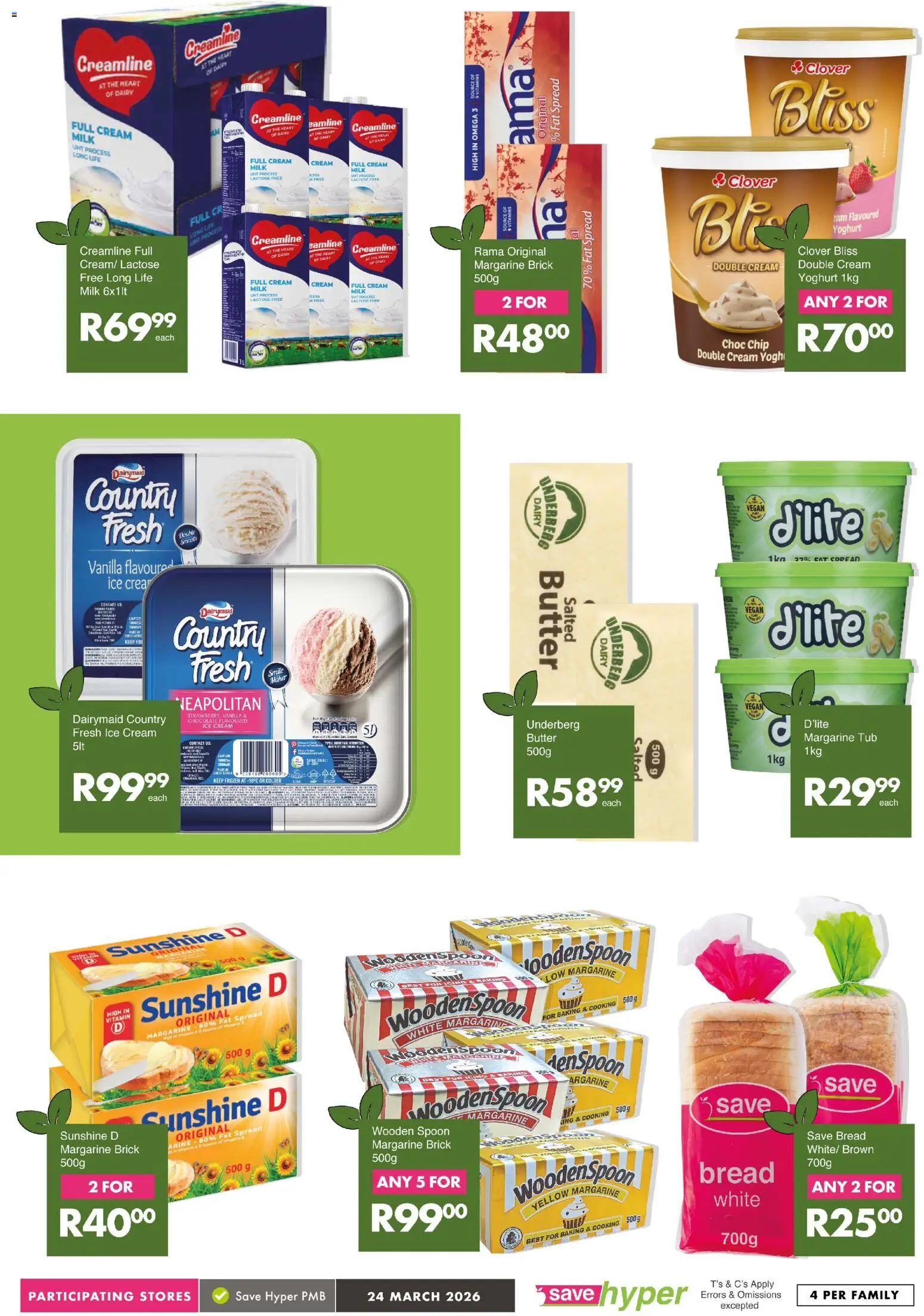 New Save catalogue – valid from 24.03.2026 | Page: 10 | Products: Milk, Chocolate, Margarine, Ice cream