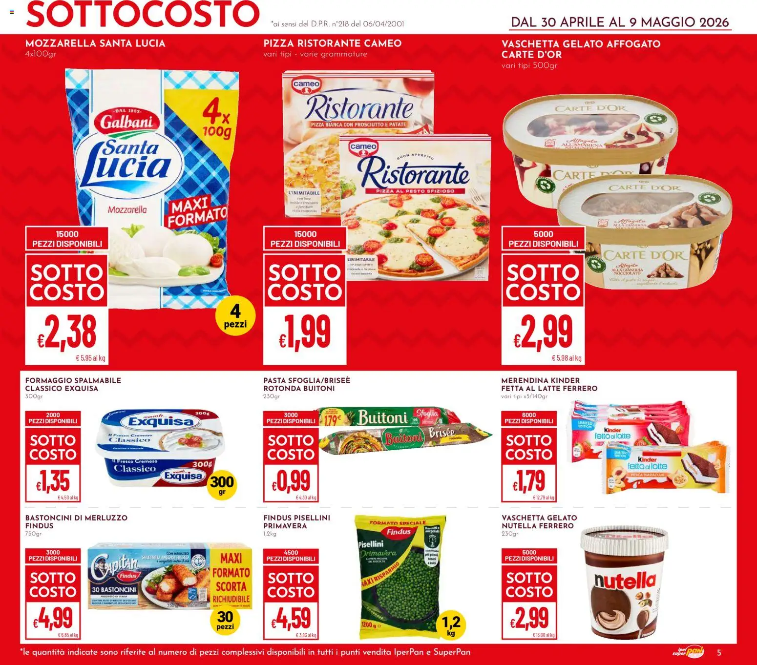 Volantino Pan del 30.04.2026 | Pagina: 5 | Prodotti: Pizza, Mozzarella, Prosciutto, Nutella