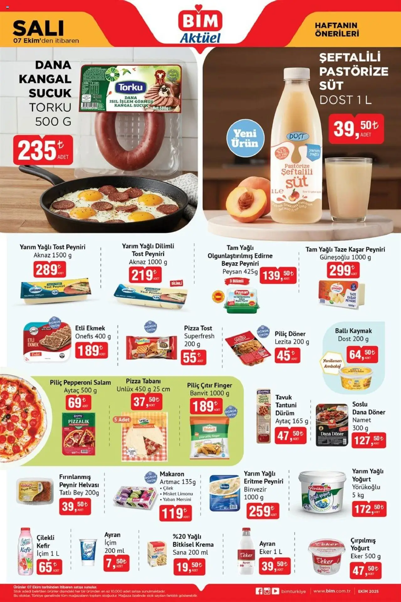 BİM Katalog - 07.10.2025 tarihinden itibaren geçerlidir | Sayfa: 2 | Ürünler: Kefir, Peynir, Krema, Misket Limonu