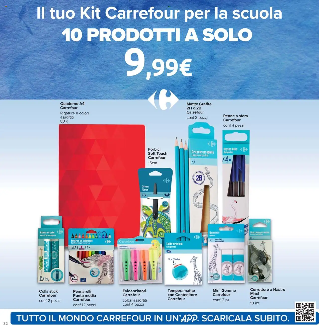 Volantino Carrefour del 05.09.2025 | Pagina: 32 | Prodotti: Colla, Contenitore, Quaderno, Penne