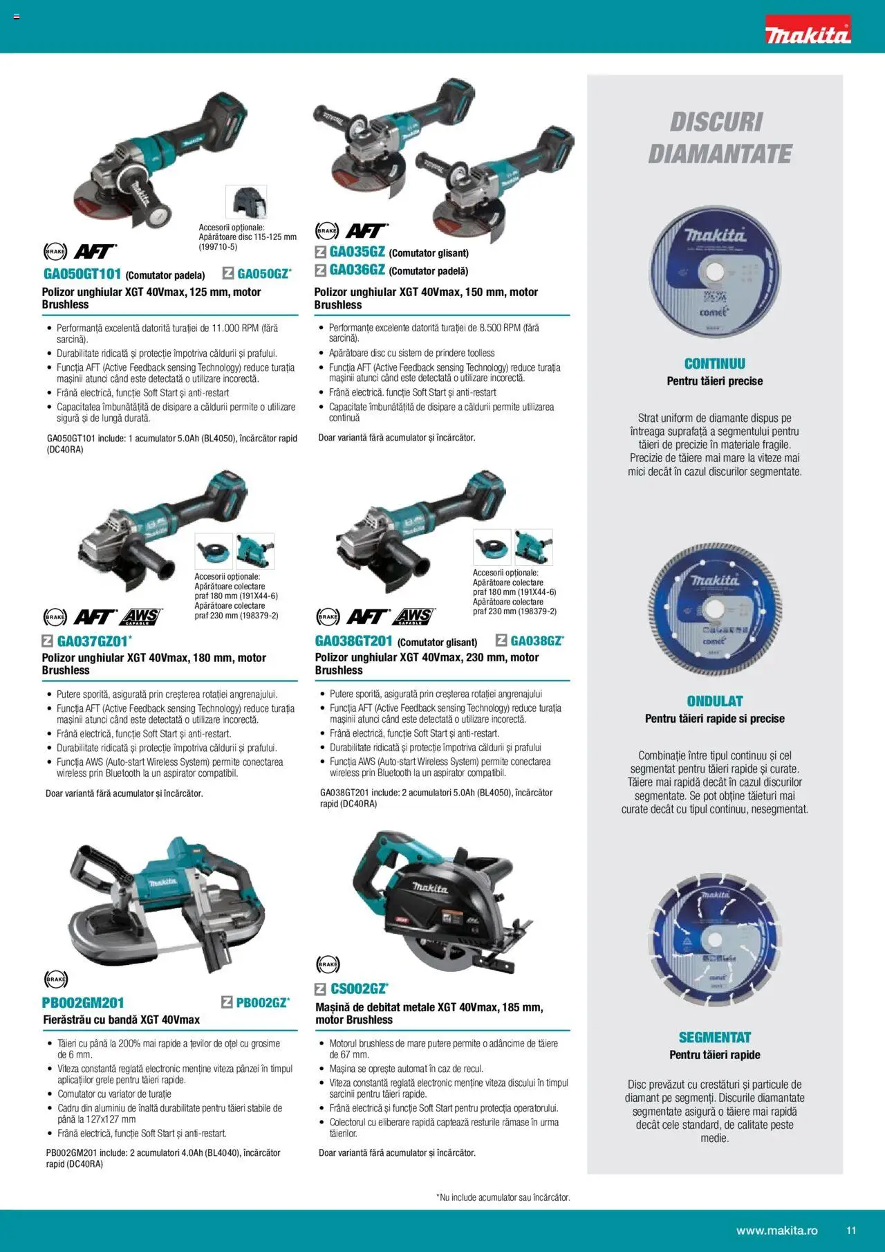 Makita catalog - Mașini cu acumulatori XGT 40Vmax / 80Vmax – valabil de la 01.02.2024 | Pagină: 11 | Produse: Încărcător, Disc, Polizor, Mici